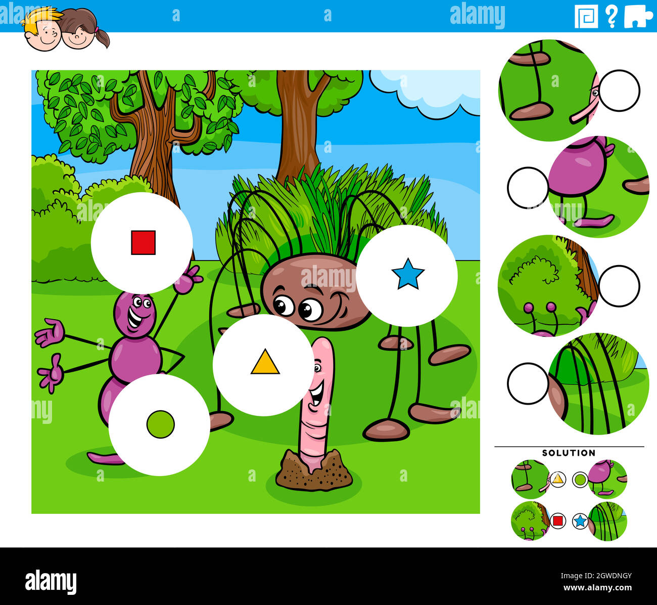 Spiel Stücke Spiel für Kinder mit Cartoon Insekten Figuren Stock Vektor