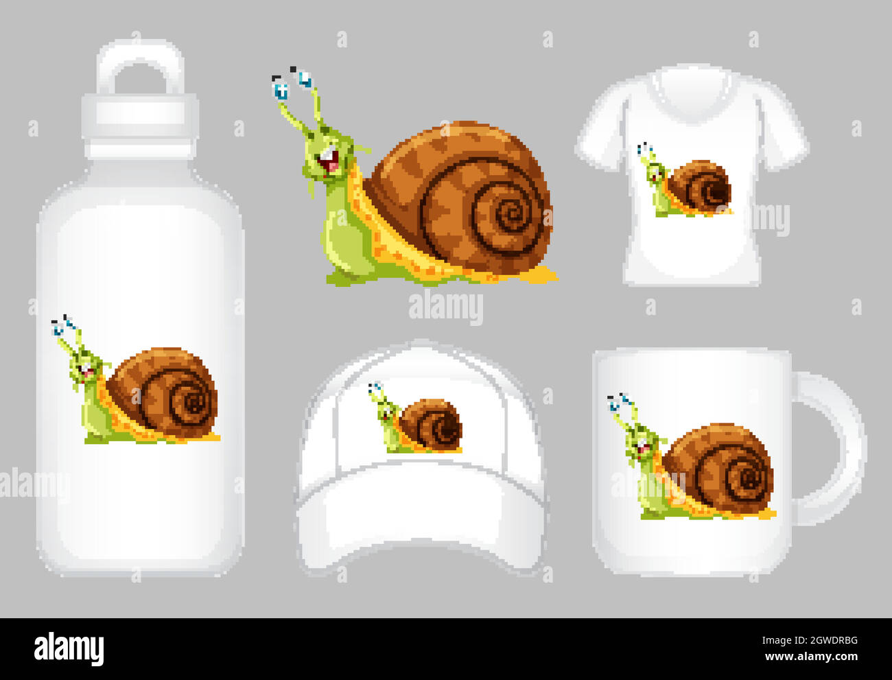 Grafikdesign auf verschiedenen Produkten mit niedlichen Schnecke Stock Vektor