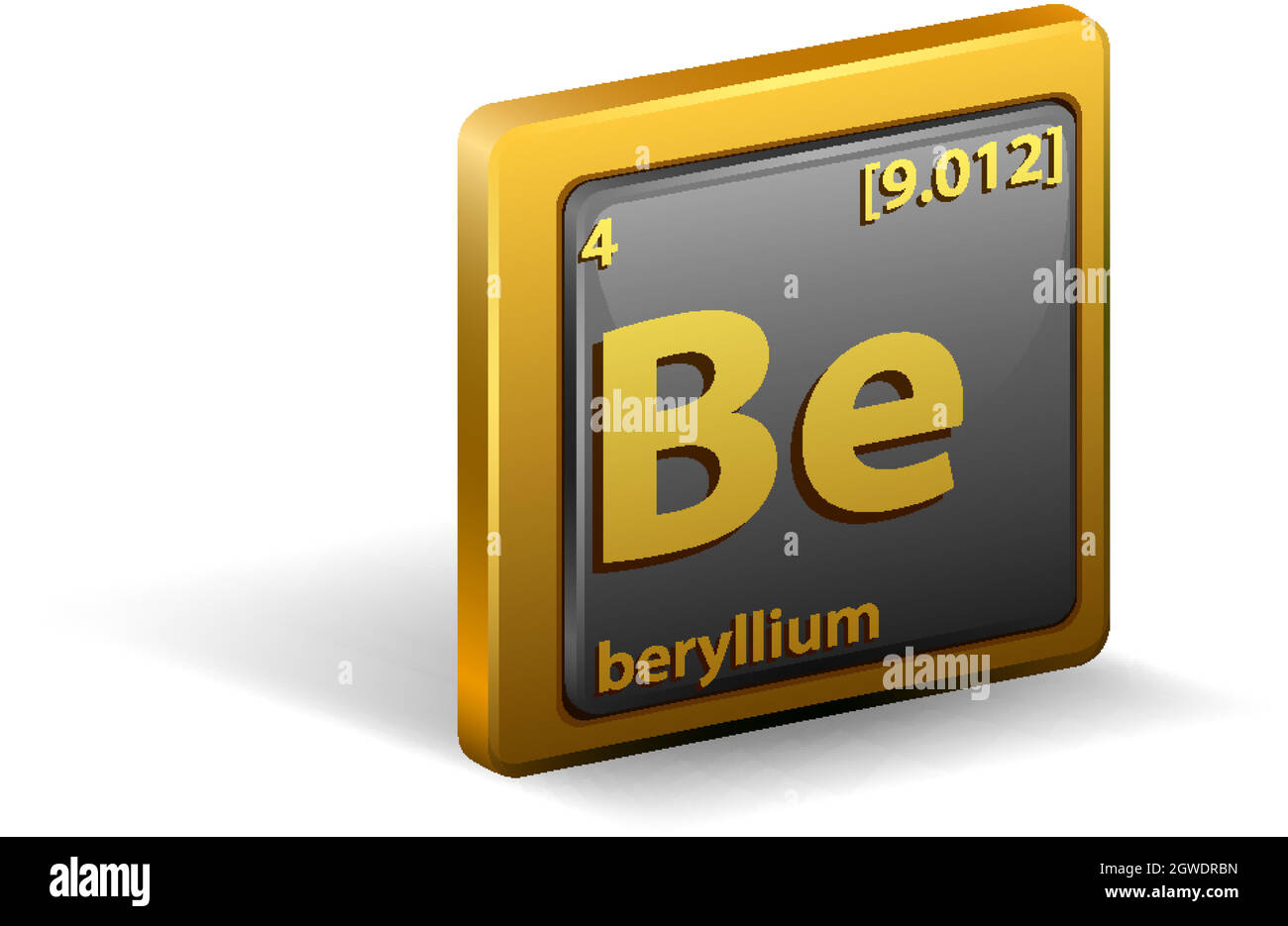 Chemisches Beryllium-Element. Chemisches Symbol mit Ordnungszahl und atomarer Masse. Stock Vektor