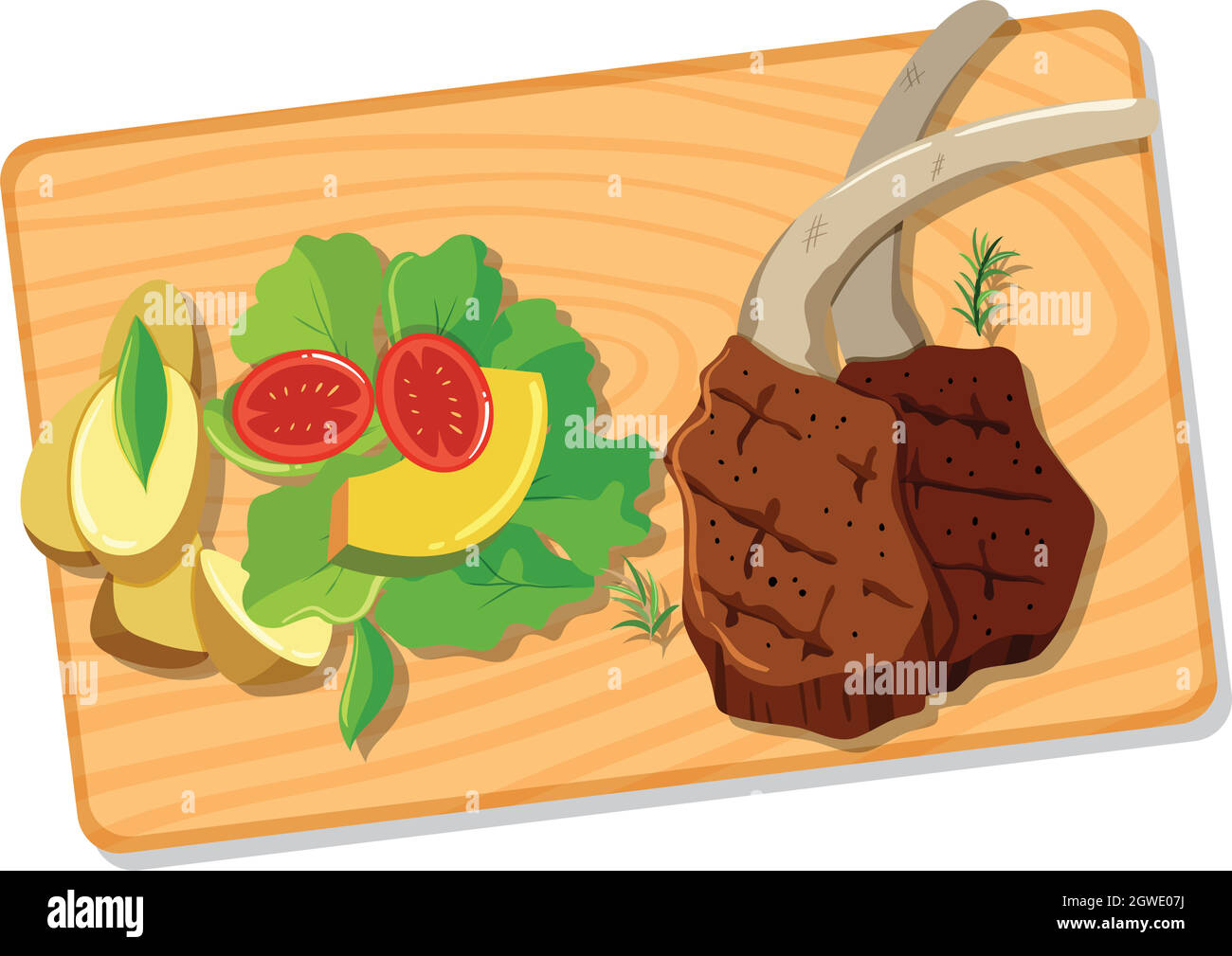 Stake und Salat an Bord Stock Vektor