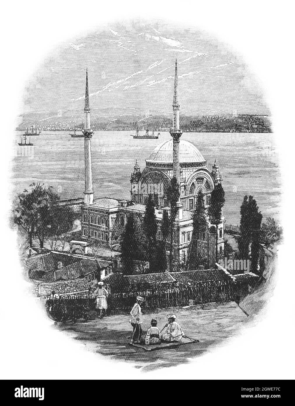 S/W Illustration: Ansicht in Konstantinopel; Eine Moschee am Bosporus; um 1880 während des russisch-türkischen Krieges Stockfoto
