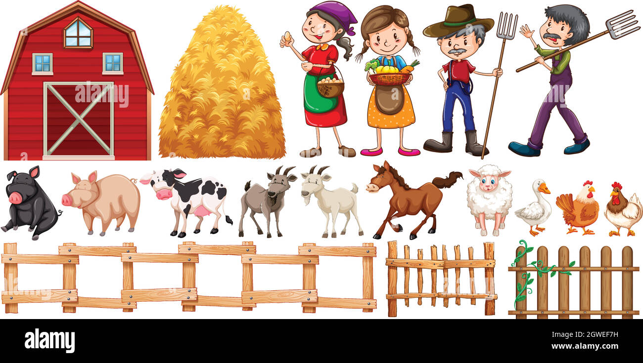 Bauern und Nutztiere Stock Vektor