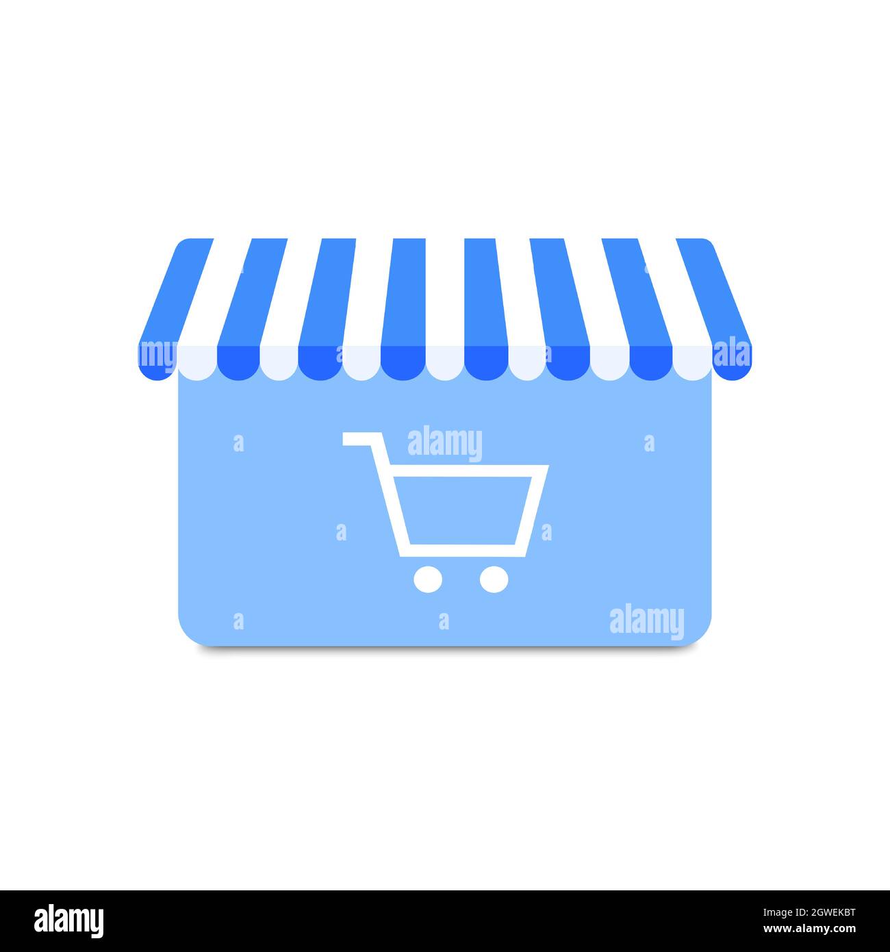 Vektor-Konzept für Online-Shopping. Mockup Shop und Warenkorb. Vorlage Logo, Bild. Vektorgrafik. Stock Vektor