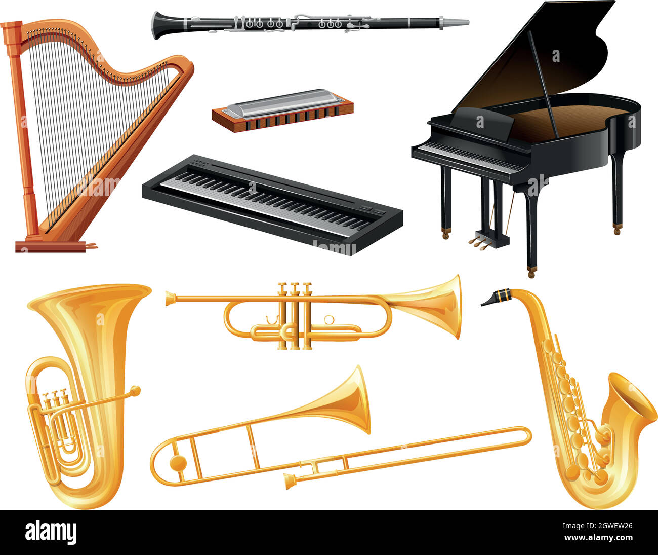 Verschiedene Arten von Musikinstrumenten Stock Vektor