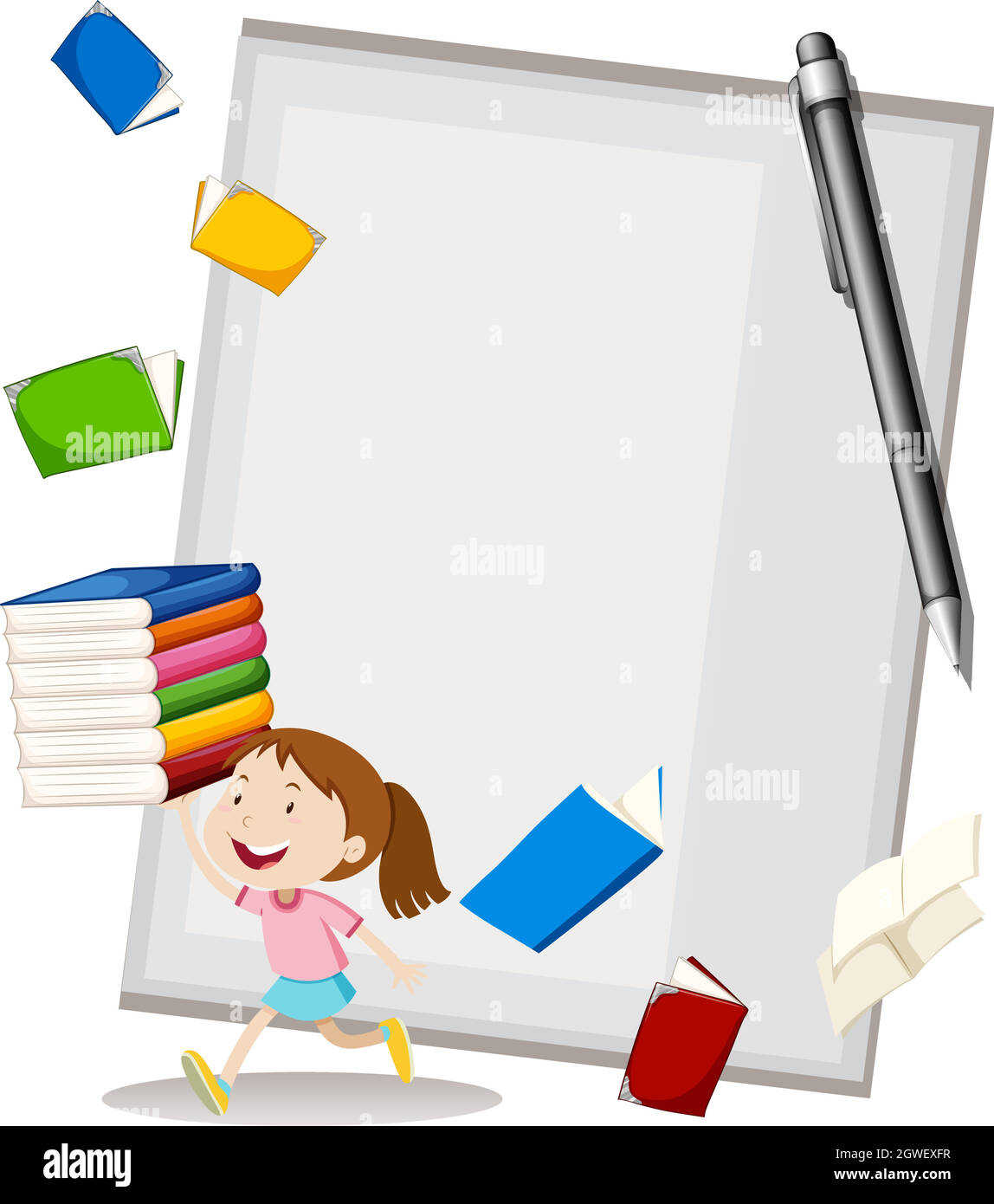 Papierdesign mit Mädchen und Büchern Stock Vektor