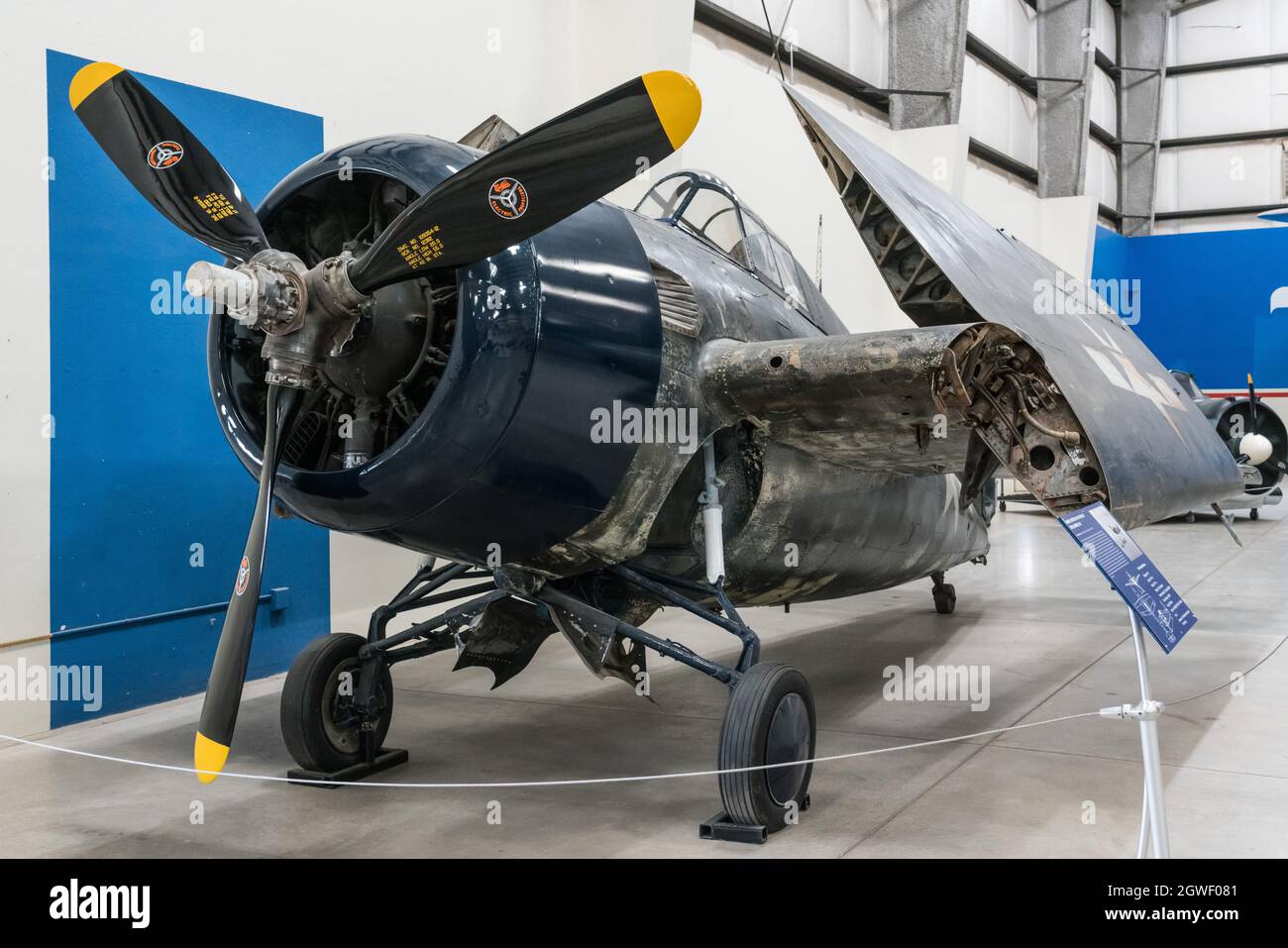 Die FM-2 ist die Version von General Motors der Vought F4F Wildcat, einem Kampfflugzeug der US Navy aus dem 2. Weltkrieg. Pima Air & Space Museum, Tucson, Arizona. Stockfoto