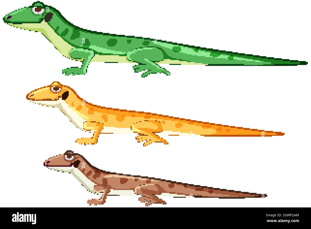Geckos oder Eidechsen in verschiedenen Farben Cartoon-Stil isoliert Stock Vektor