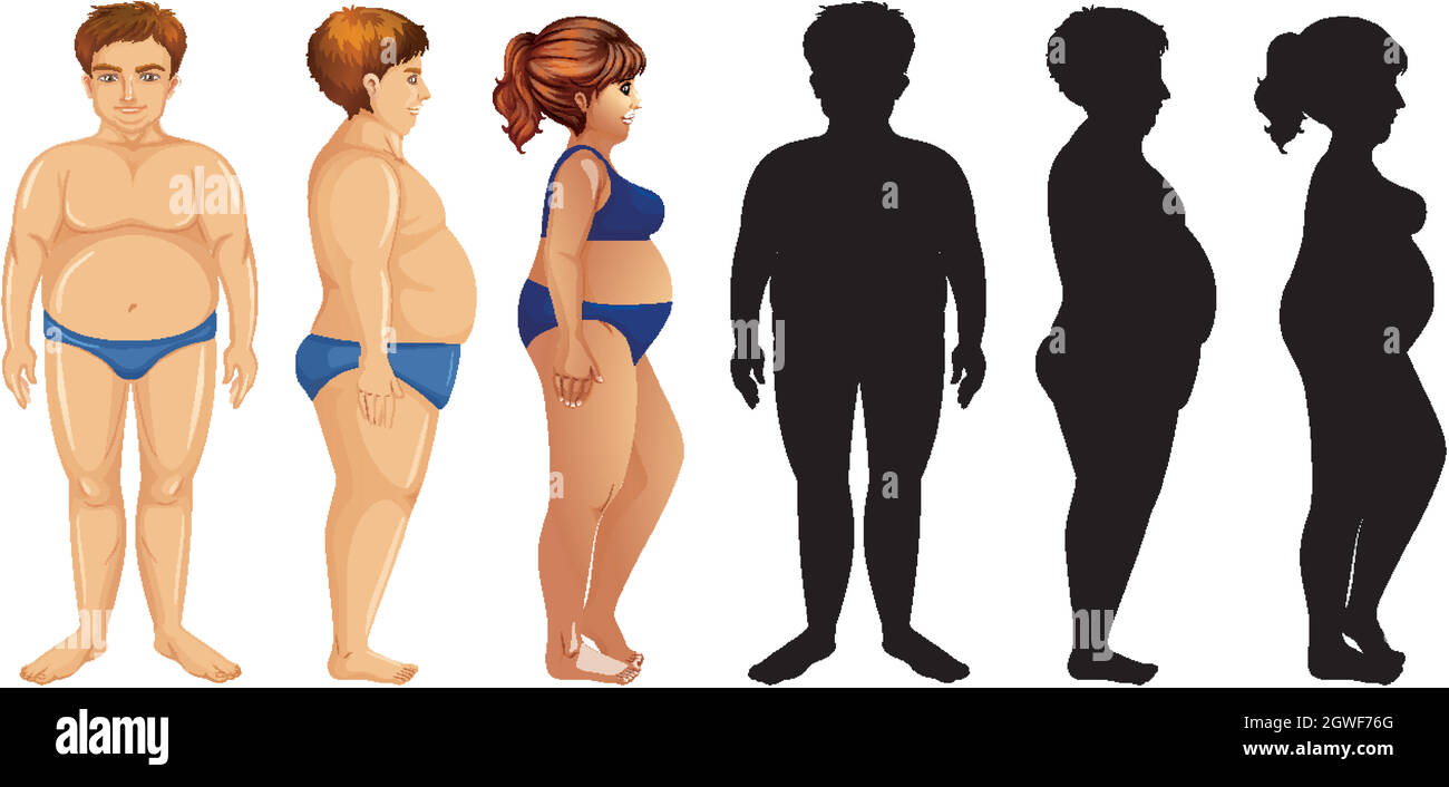 Übergewichtige Menschen und ihre Silhouette Stock Vektor