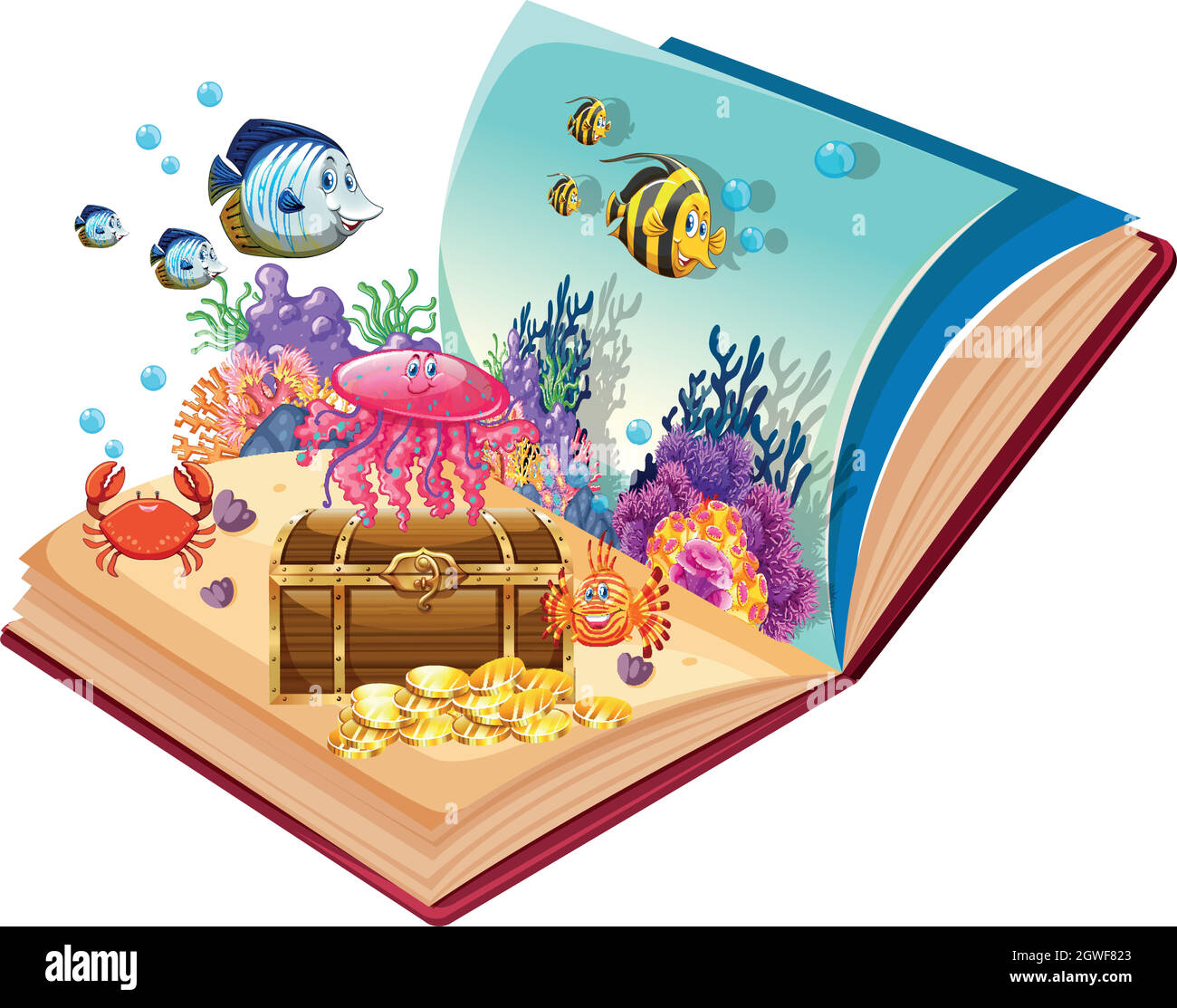 Öffnen Sie Buch Unterwasser Thema Stock Vektor