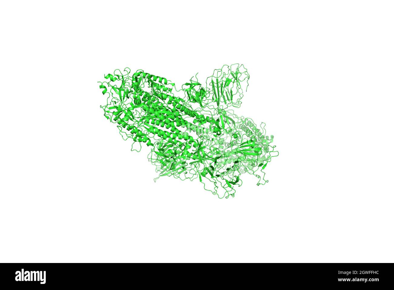 SARS-CoV-2 Spike Glycoprotein. Die Struktur des Komplexes mit Protein S, das die „Krone“ des Coronavirus bildet, 3d-Rendering. Stockfoto