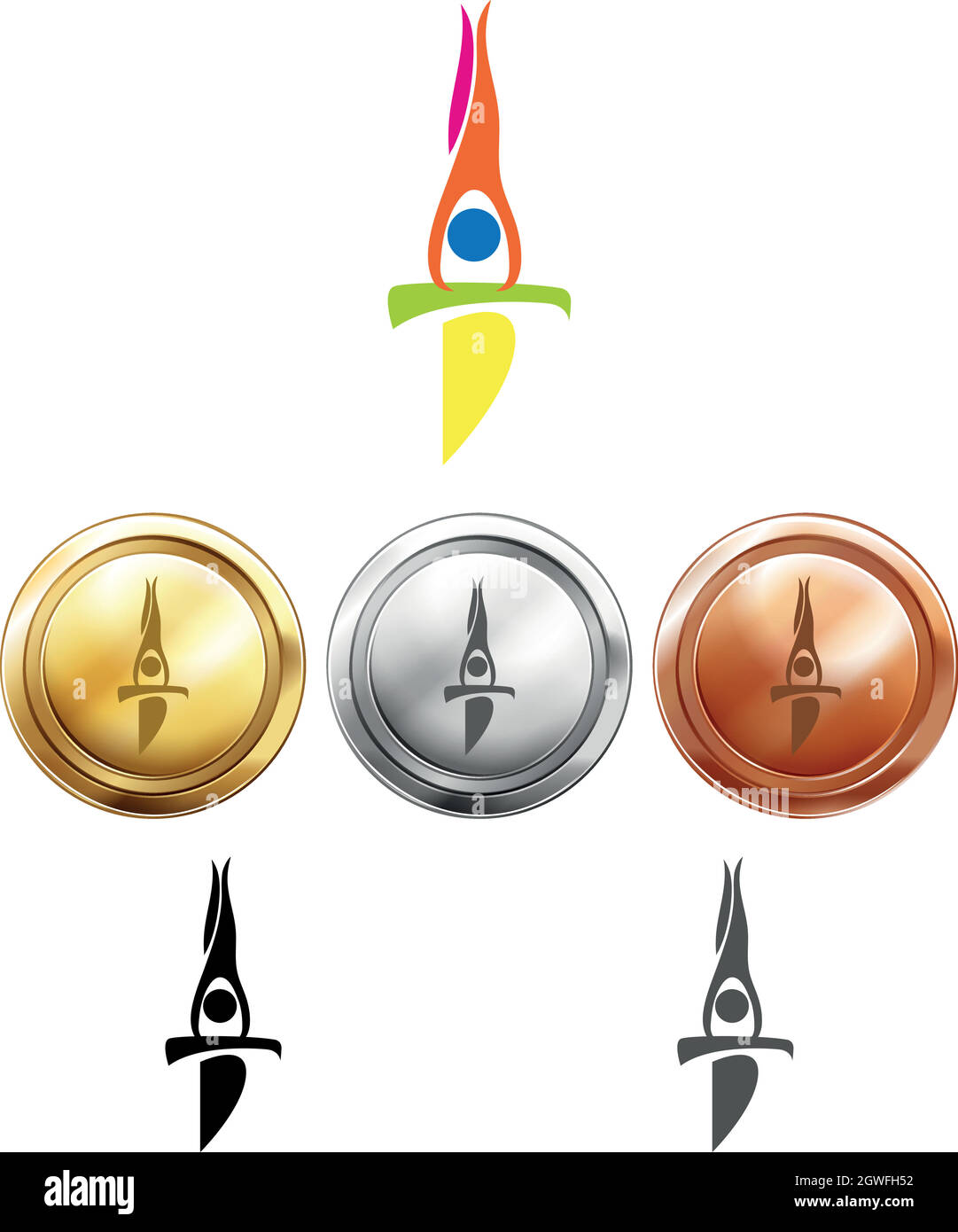 Sport-Icon-Design für die Gymnastik auf Medaillen Stock Vektor