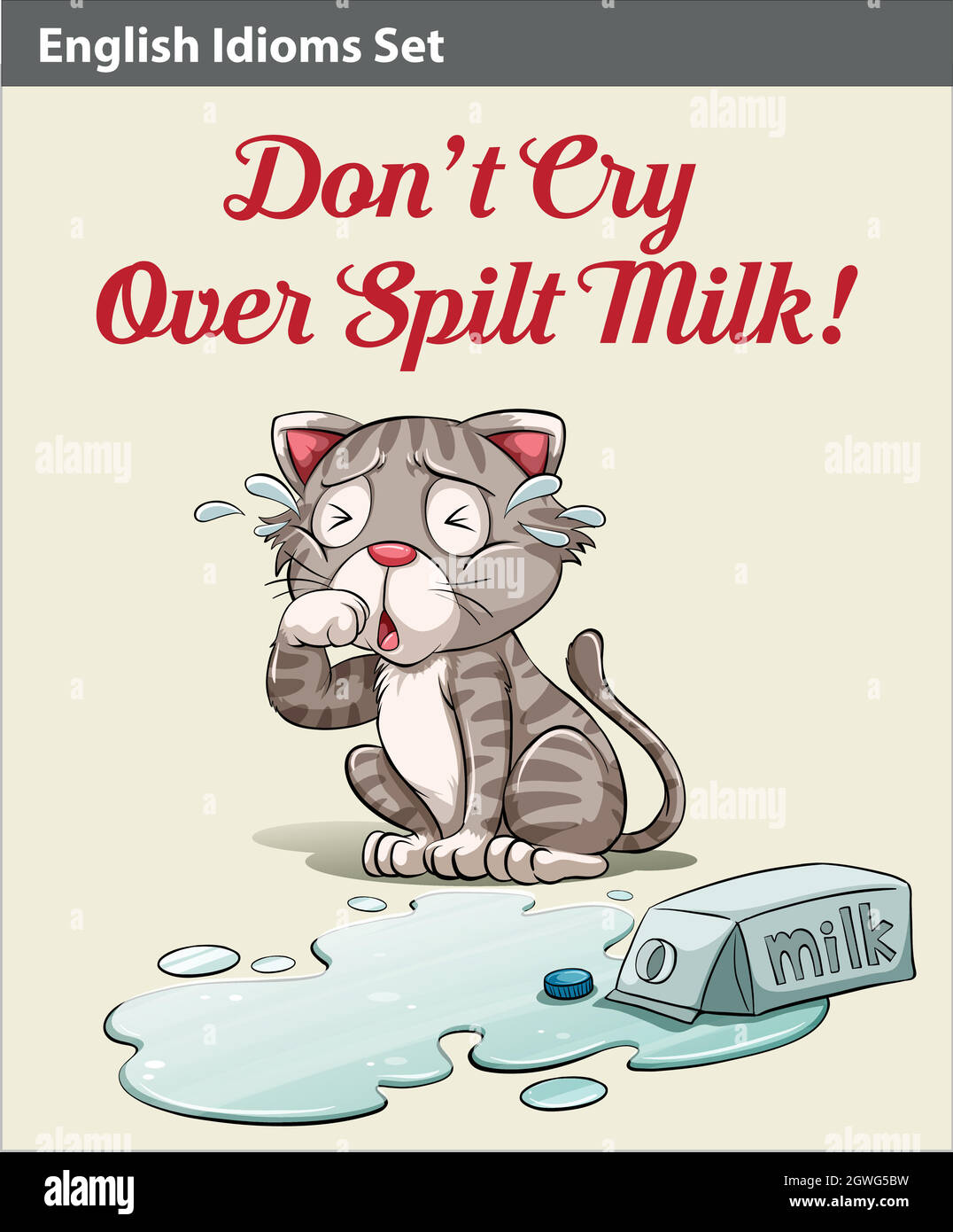 Weinen Sie nicht über verschüttete Milch Idiom Stock Vektor