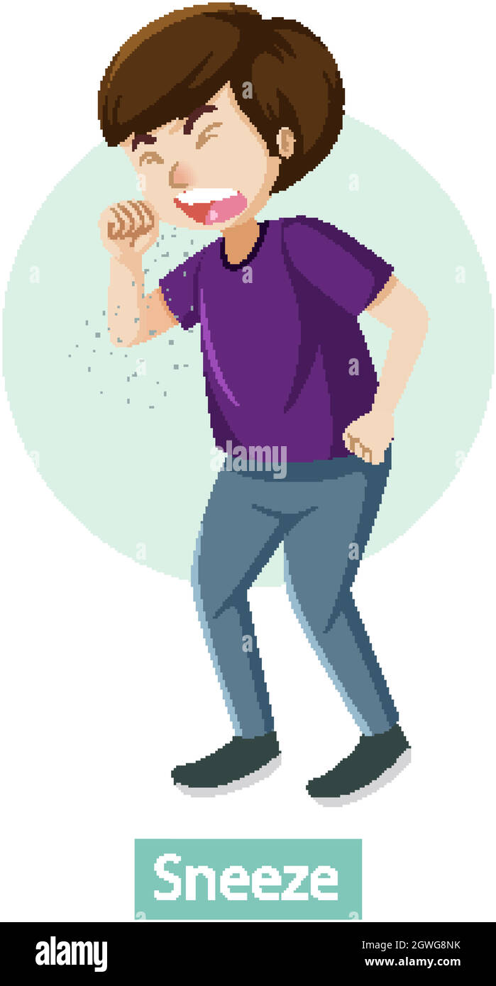 Cartoon-Figur mit niesen Symptome Stock Vektor