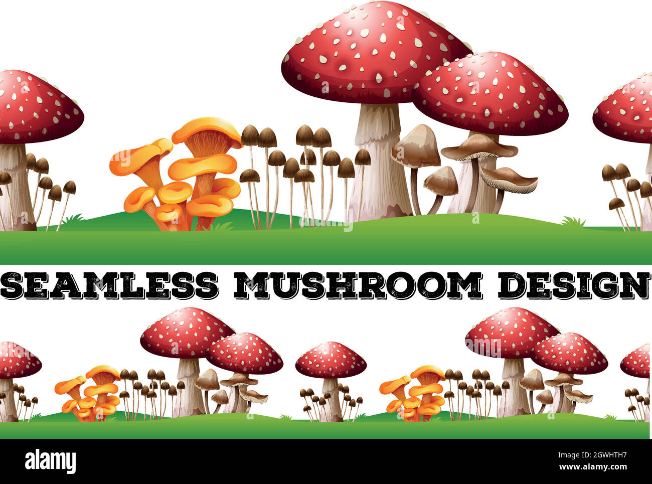 Nahtloser Hintergrund mit Pilzen auf dem Rasen Stock Vektor