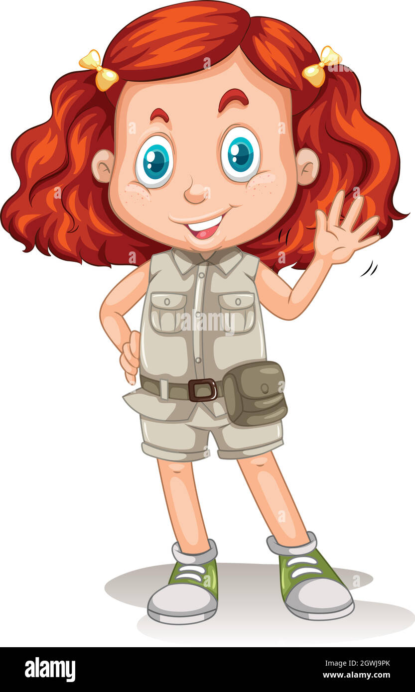 Das Mädchen mit rotem Haar im Safari-Anzug Stock Vektor