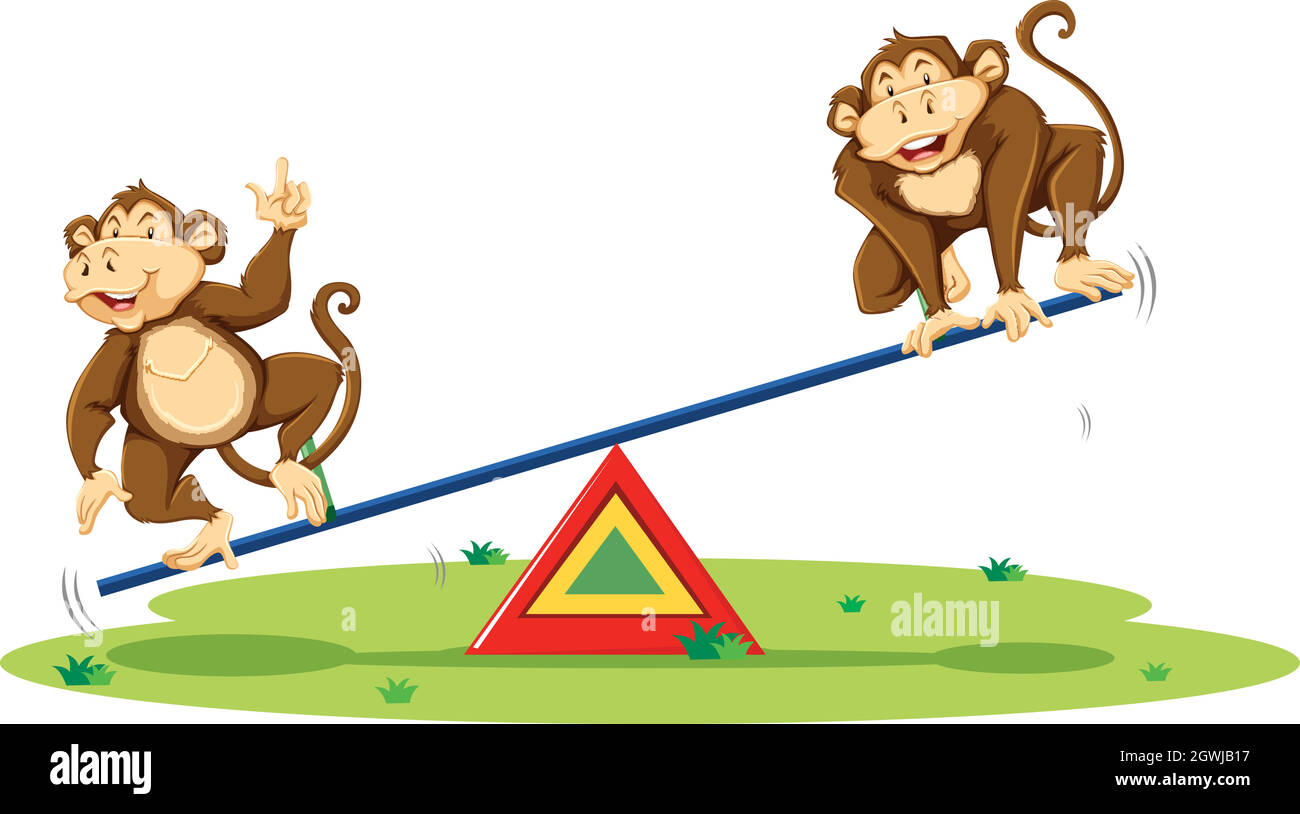 Zwei Affen spielen auf der Wippe Stock Vektor