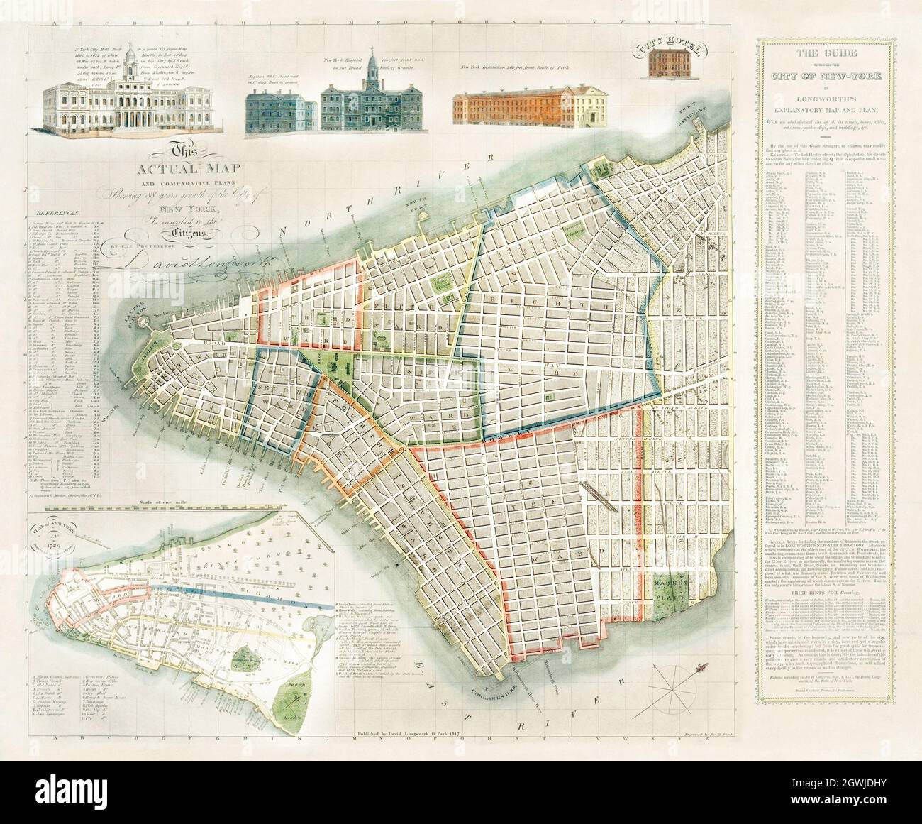 The City of New York: Longworth's explanatory Map and Plan (1817) von David Longworth. Stockfoto