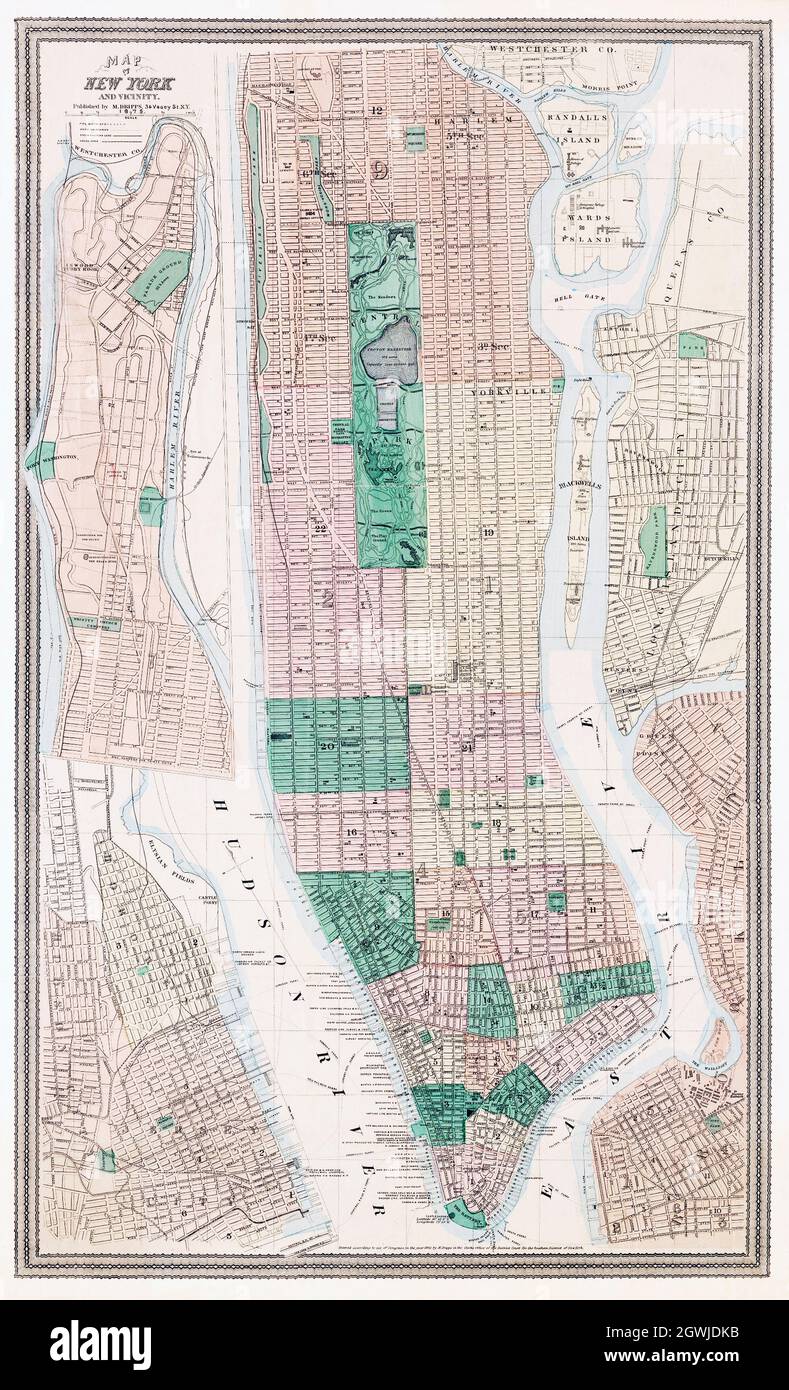Karte von New York und Umgebung (1875) von Matthew Dripps. Stockfoto