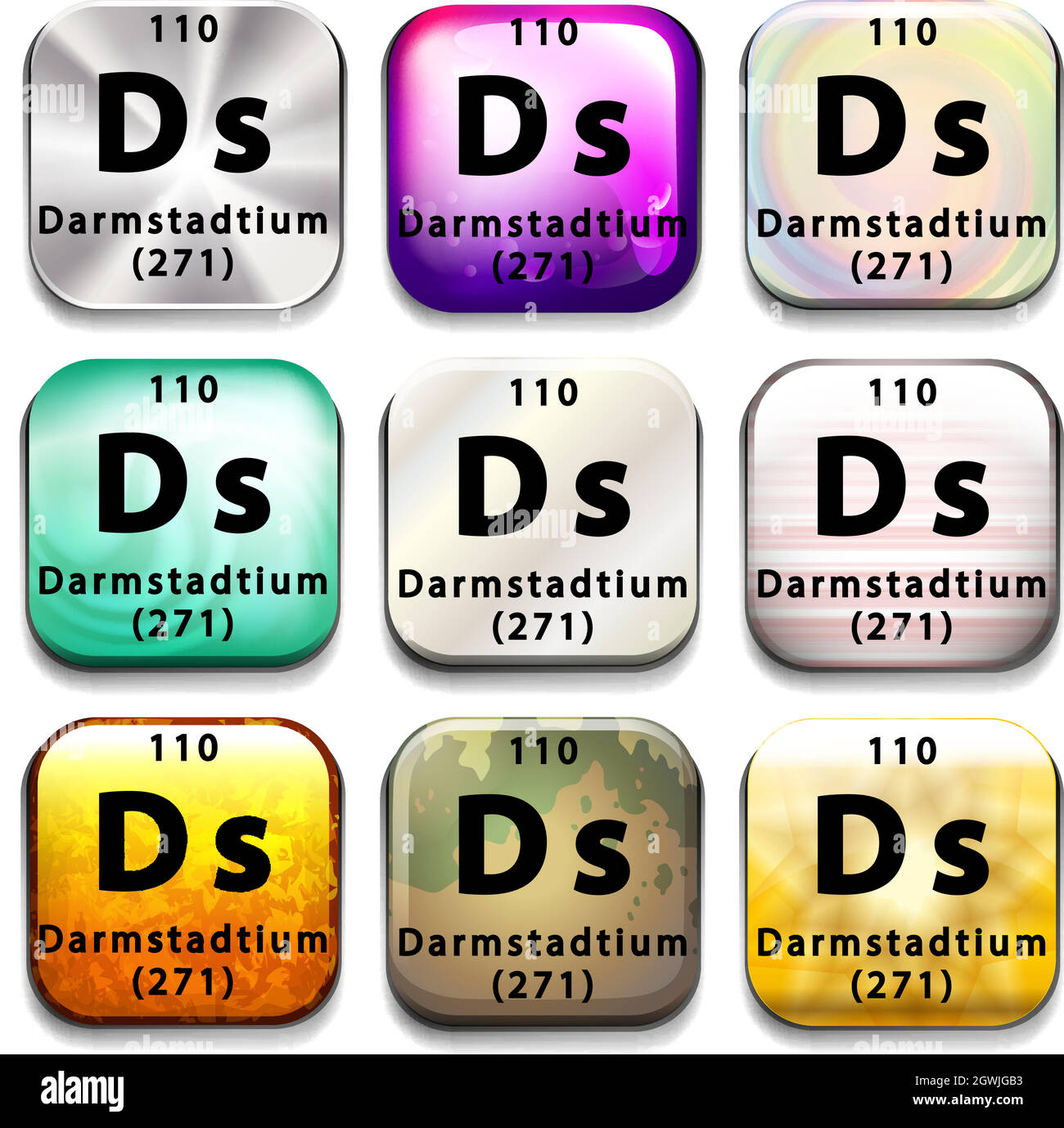 Eine Schaltfläche für das Periodensystem, die Darmstadtium anzeigt Stock Vektor