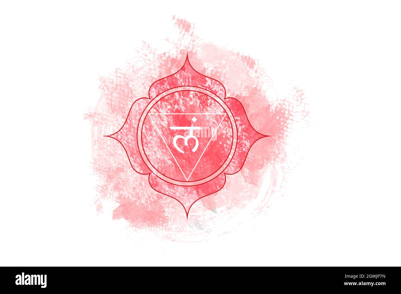 Erstes Chakra von Muladhara, Wurzel-Chakra-Logovorlage im Aquarellstil. Rote sakrale Zeichen Meditation, Yoga rund Mandala Symbol Vektor isoliert auf weiß Stock Vektor