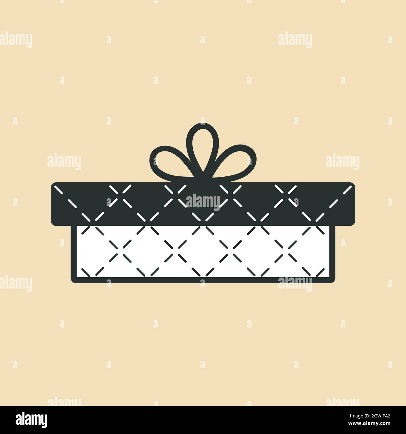 Geschenk, Geschenkbox Symbol. Vektor. Schwarz-weiße Füllung, dekoratives diagonales Design, Schleife Stock Vektor