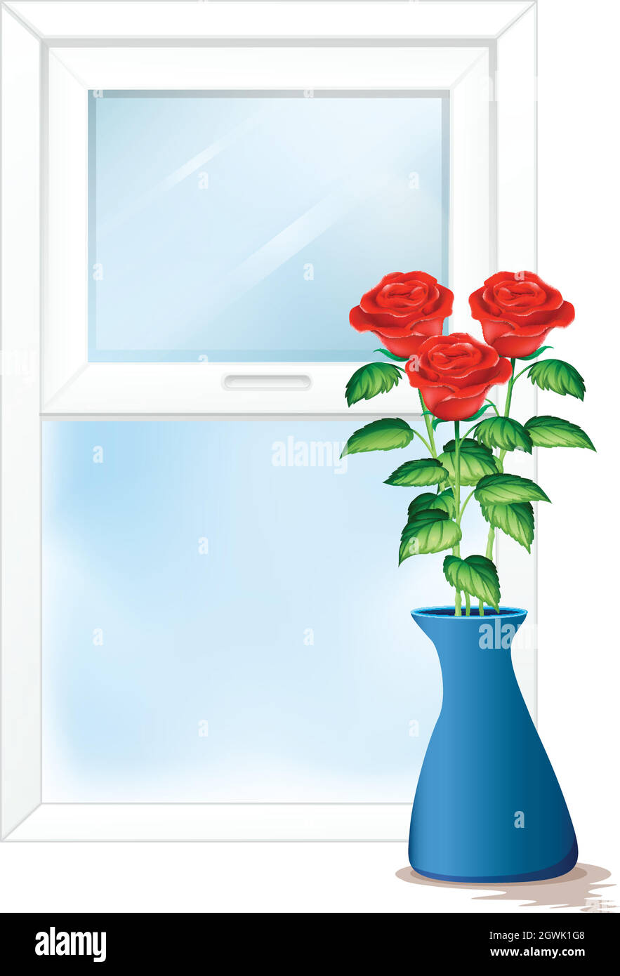 Fensterszene mit Rosen in Vase Stock Vektor