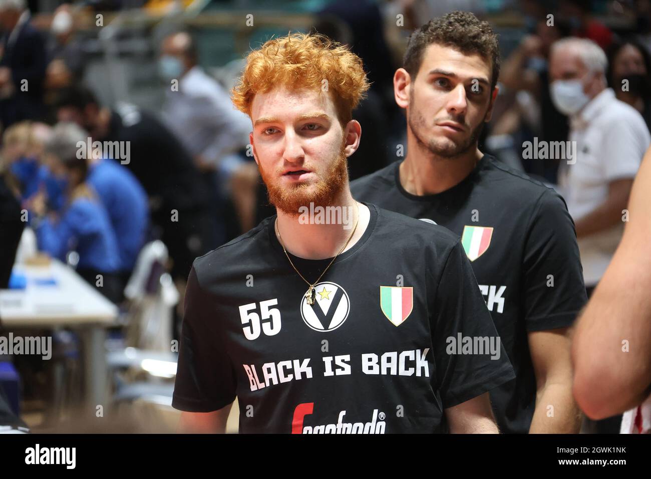 Bologna, Italien. Oktober 2021. Niccolo Mannion (Segafredo Virtus Bologna) während der Serie A1 italienischen LBA Basketball-Meisterschaft Spiel Segafredo Virtus Bologna gegen. Openjobmetis pallacanestro Varese im Sportpalast Paladozza - Bologna, 3. Oktober 2021 Quelle: Independent Photo Agency/Alamy Live News Stockfoto