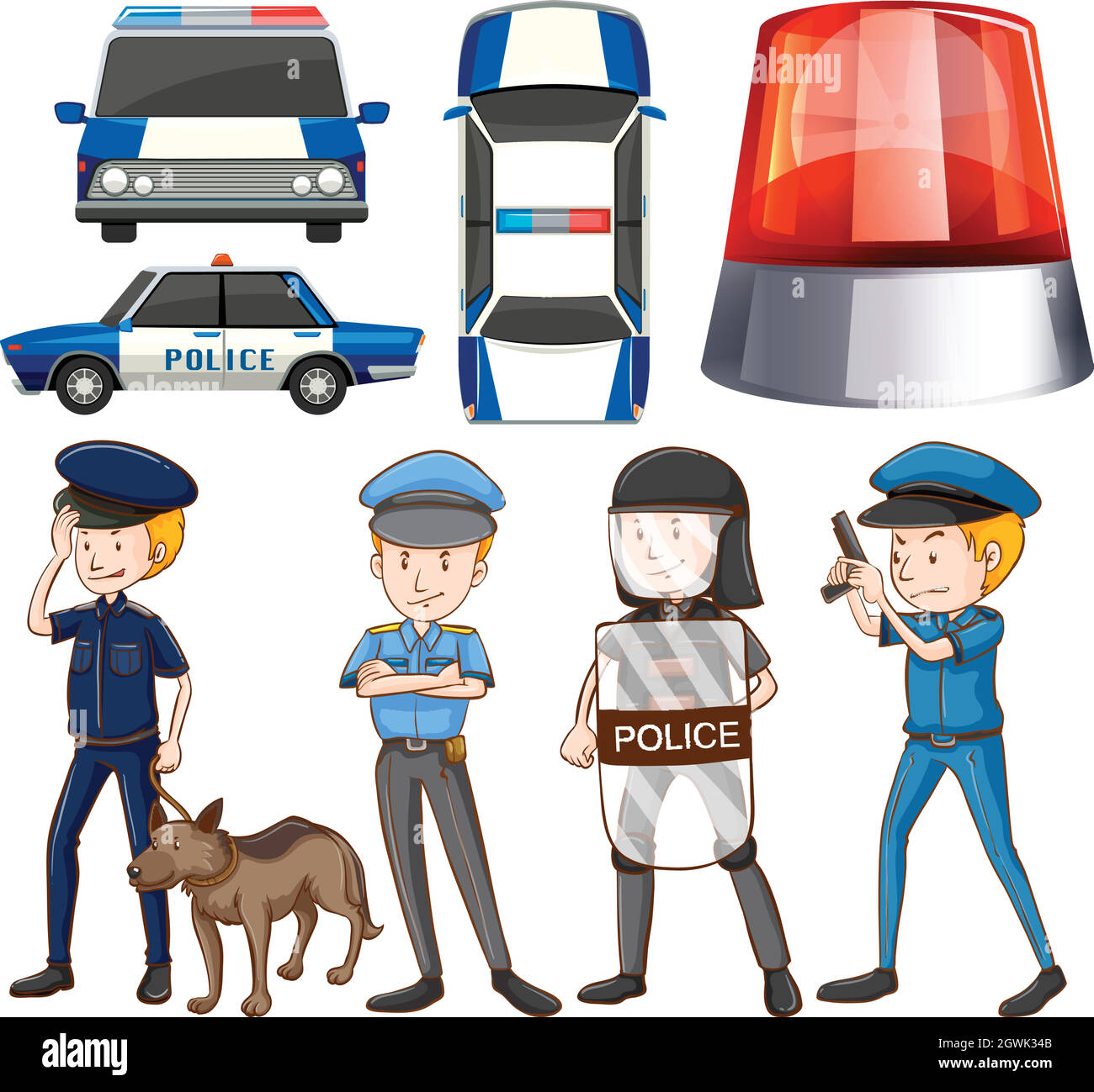 Polizist und Polizeiautos Stock Vektor