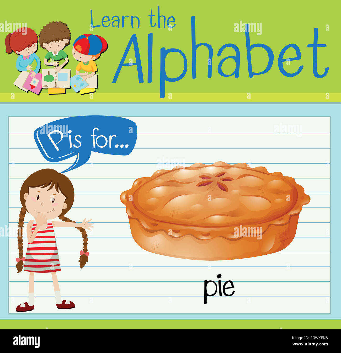 Flashcard Alphabet P ist für PIE Stock Vektor