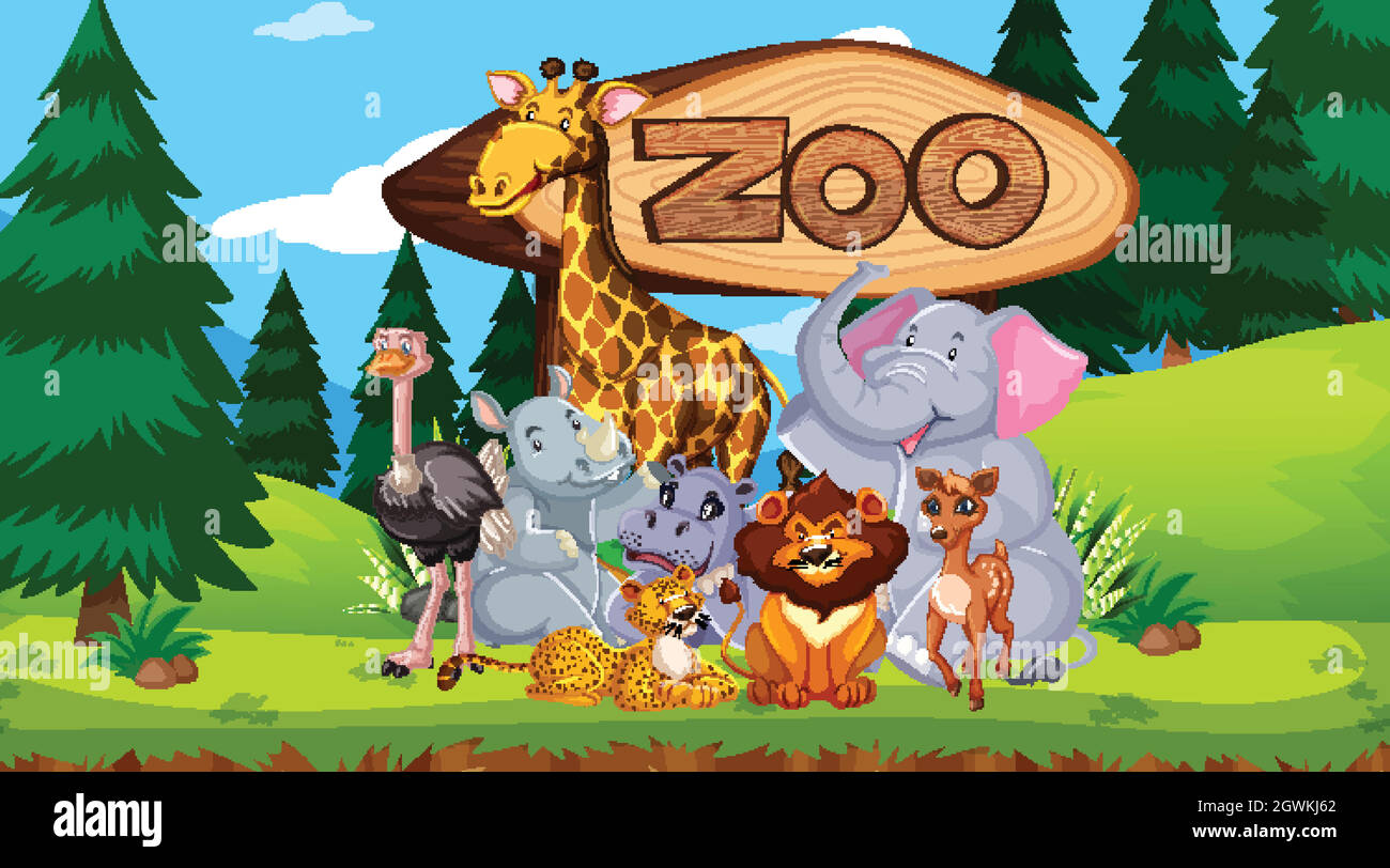 Zoo Tiere in der wilden Natur Hintergrund Stock Vektor