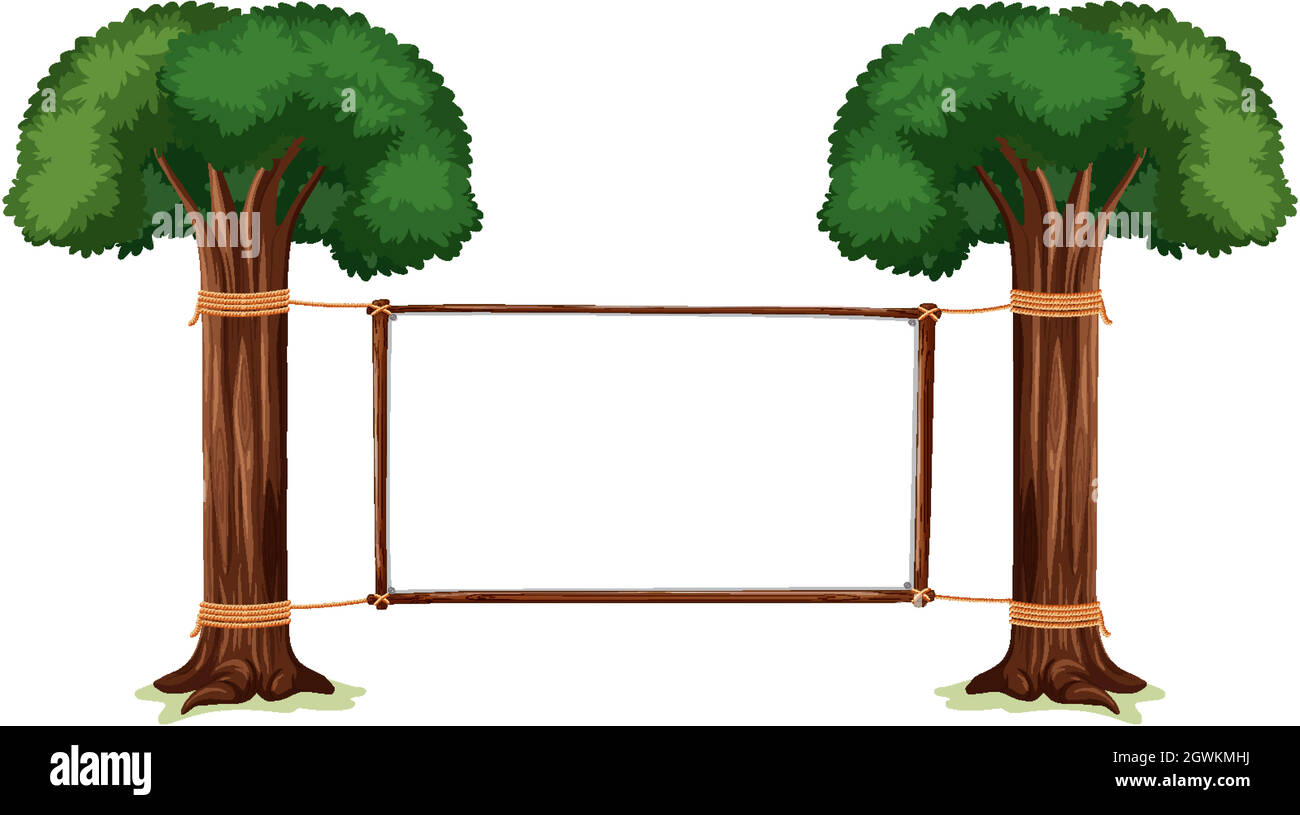 Leeres Banner mit großen Bäumen auf weißem Hintergrund Stock Vektor