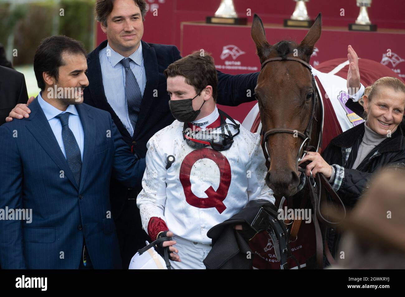 Oisin Murphy nimmt am 3. Oktober 2021 am Prix Qatar Arc de Triomphe im Hippodrome de Longchamps in der Nähe von Paris Teil. Foto von Laurent Zabulon/ABACAPRESS.COM Stockfoto