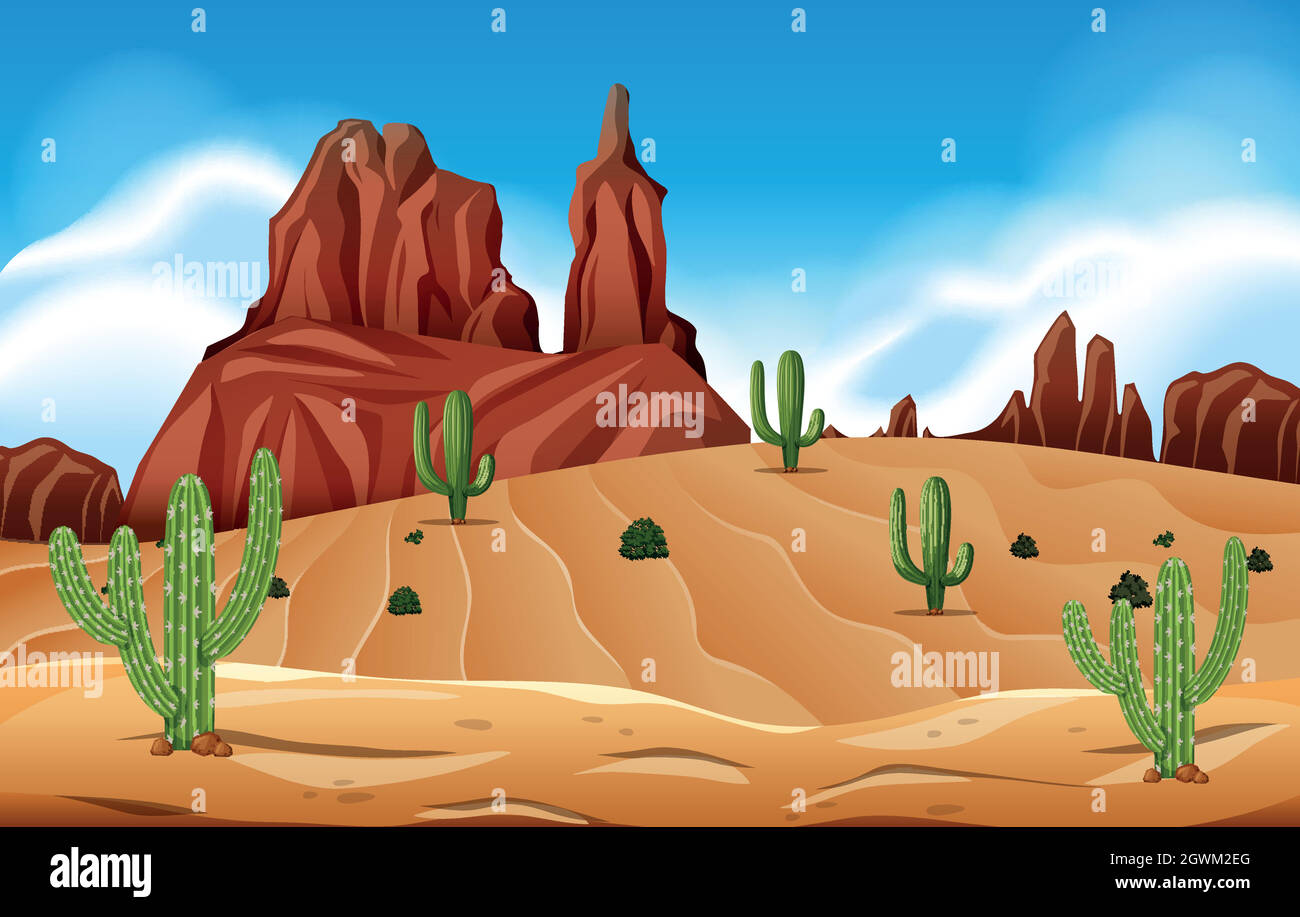 Wüstenlandschaft mit Kaktus Stock Vektor