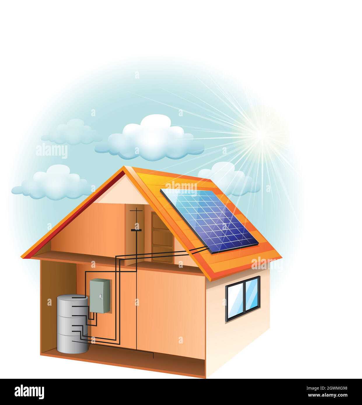 Photovoltaik-Zelle von Solarpanel, Sonnenbatterie dünne Linie Symbol.  Vector PV-Modul erzeugt Gleichstrom durch Sonnenlicht, reinen Strom. So  Stock-Vektorgrafik - Alamy