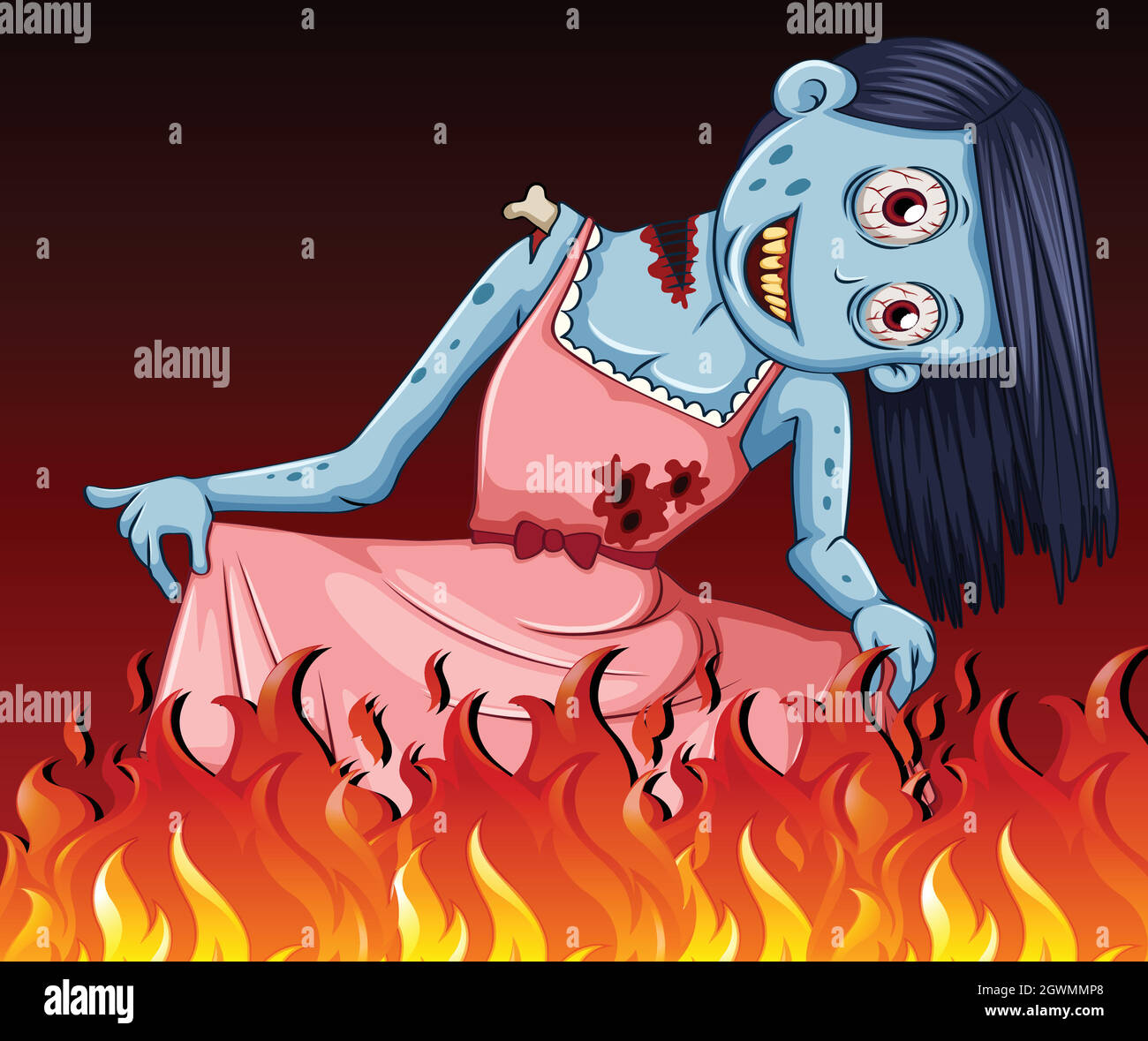 Ein Zombie und ein Feuer Stock Vektor