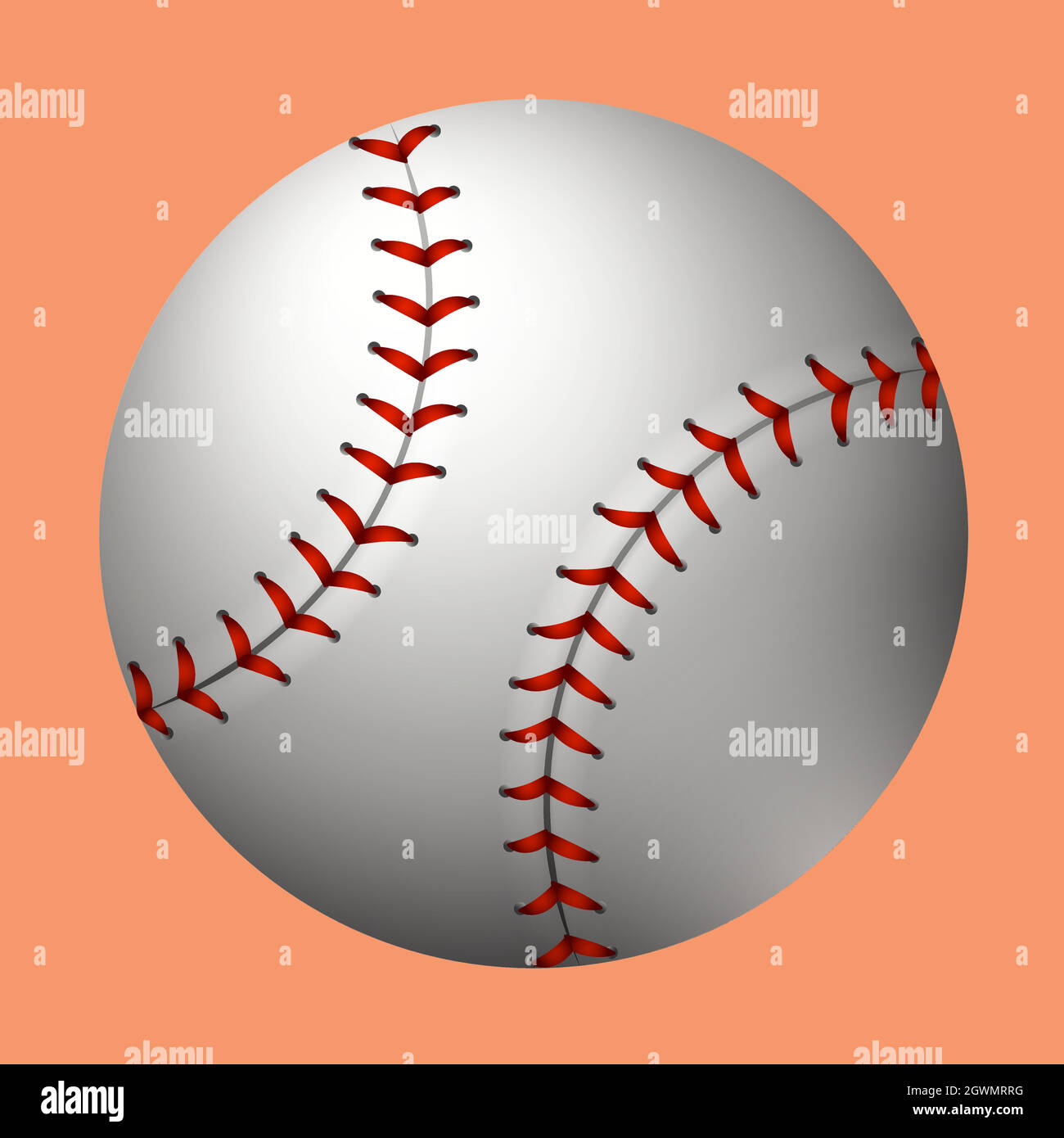 Einfarbiger Baseballball auf orangefarbenem Hintergrund Stock Vektor