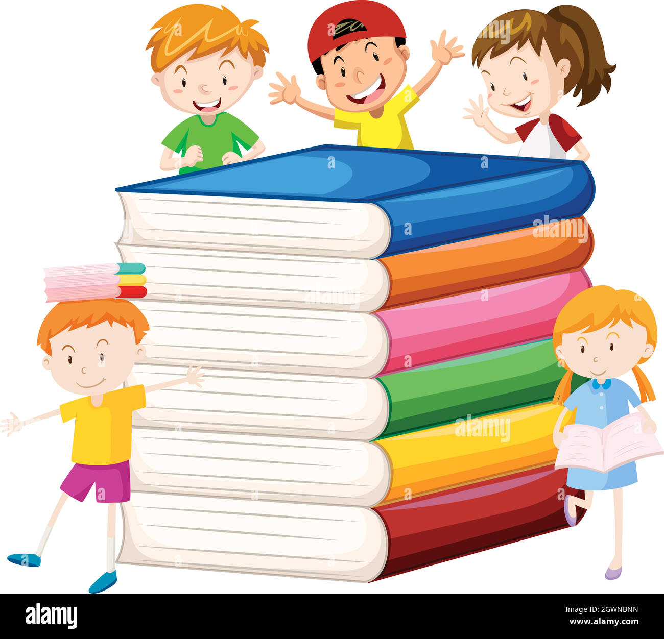 Große Bücher und glückliche Kinder Stock Vektor