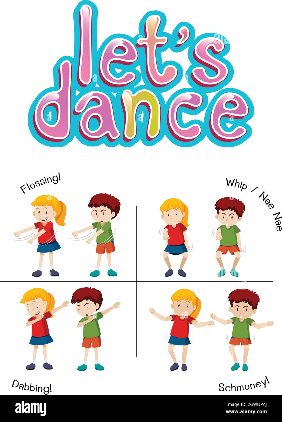 Kinder mit unterschiedlichem Tanz bewegen sich Stock Vektor