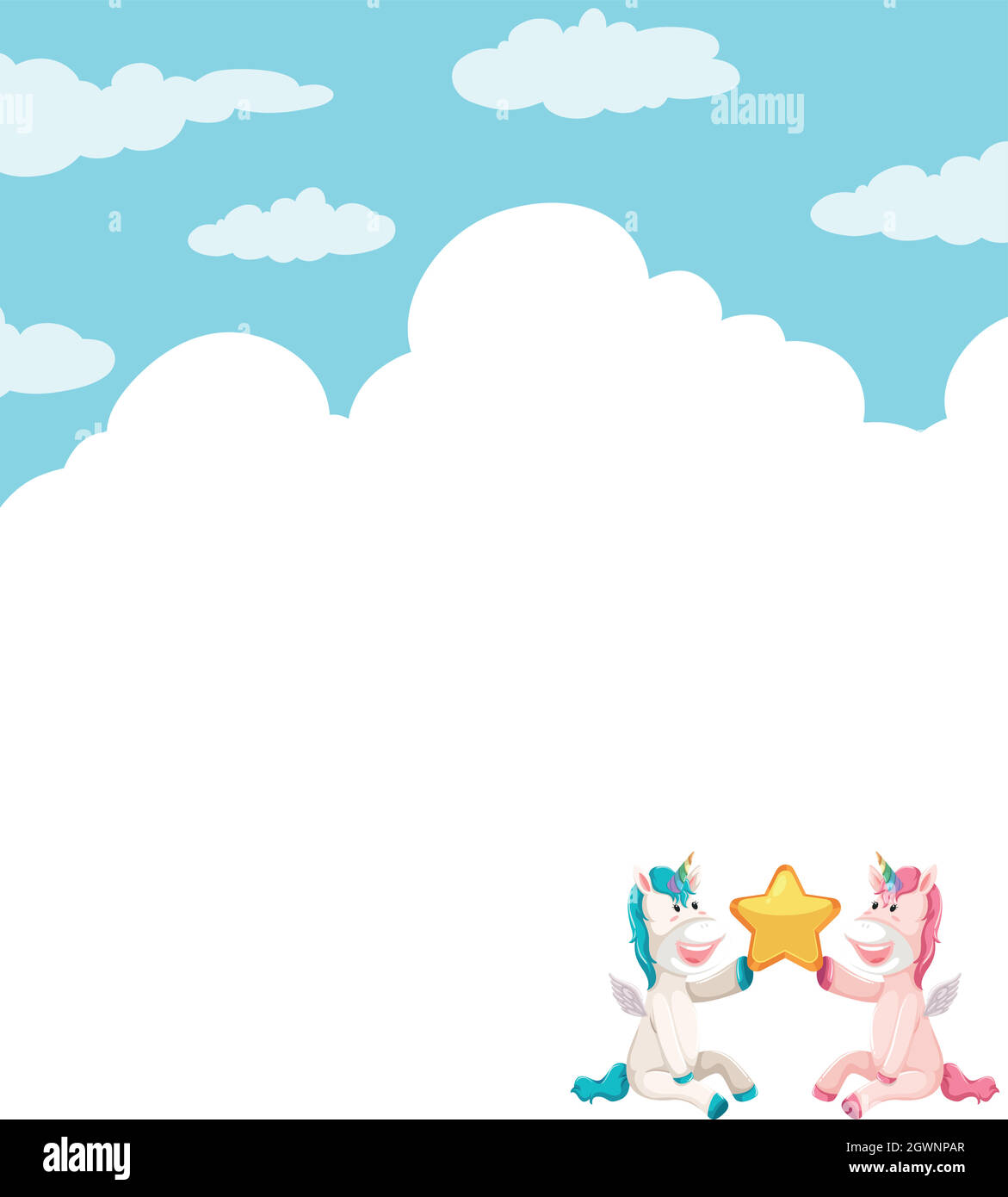 Vorlage „Einhorn auf Himmel“ Stock Vektor