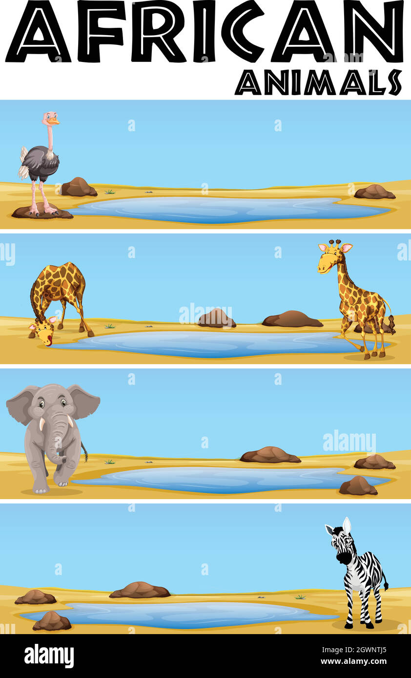 Afrikanische Tiere am Teich Stock Vektor