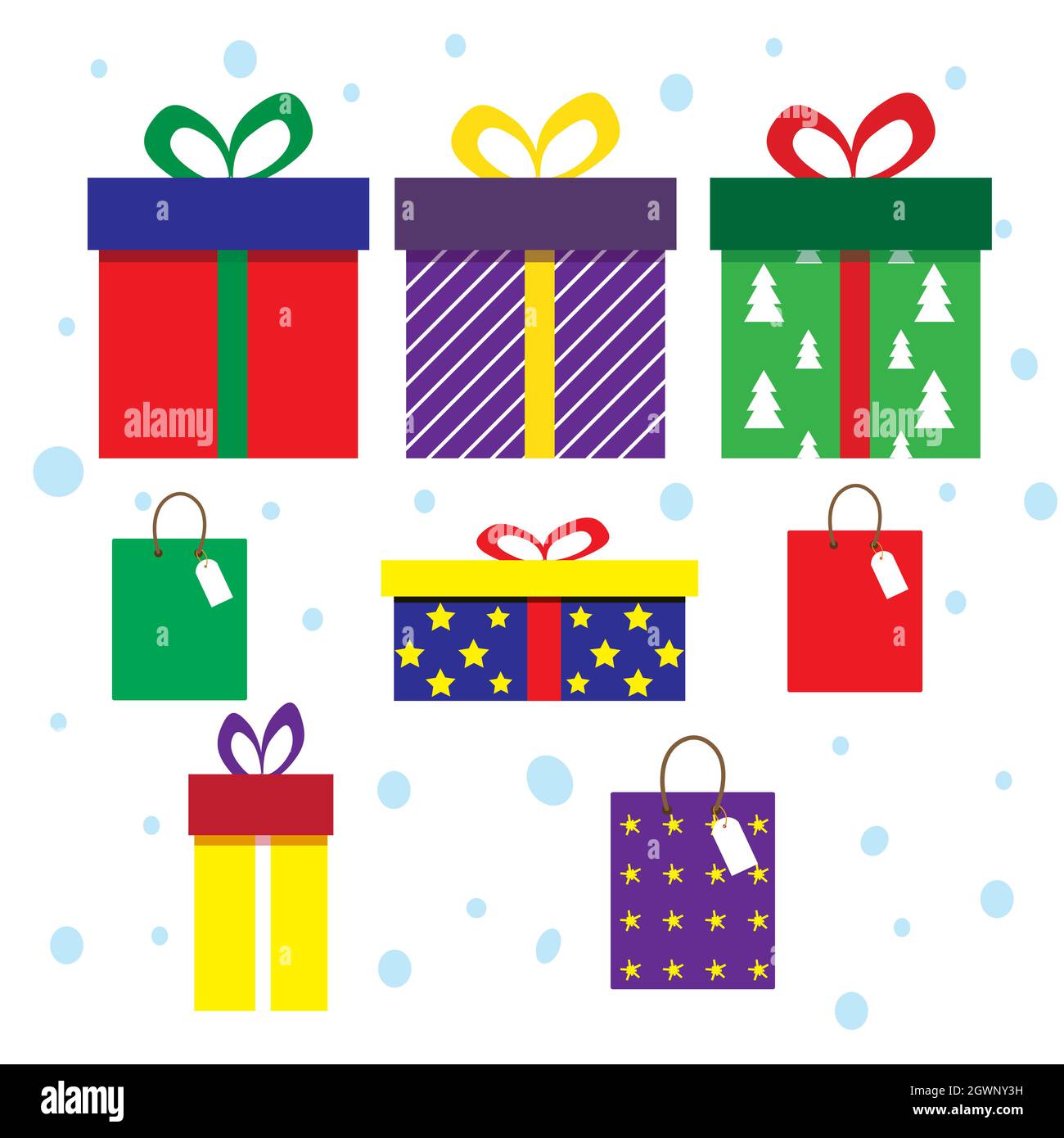 Set von bunten weihnachtskisten mit Geschenken Stock Vektor