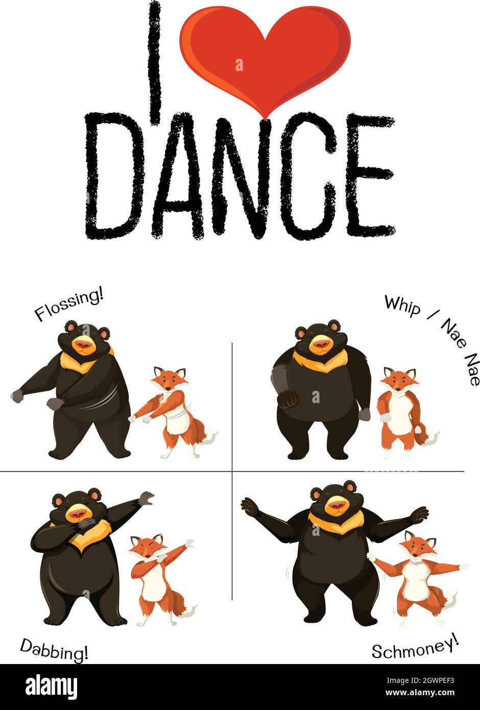 Ich liebe das Konzept des Tanzens von Tieren Stock Vektor