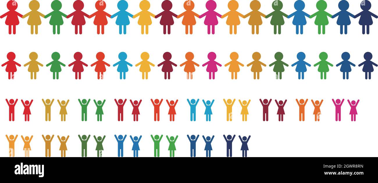 Set aus verschiedenen, von SDGs inspirierten, menschlich geformten Ikonen. Vektordarstellung auf weißem Hintergrund isoliert. Stock Vektor