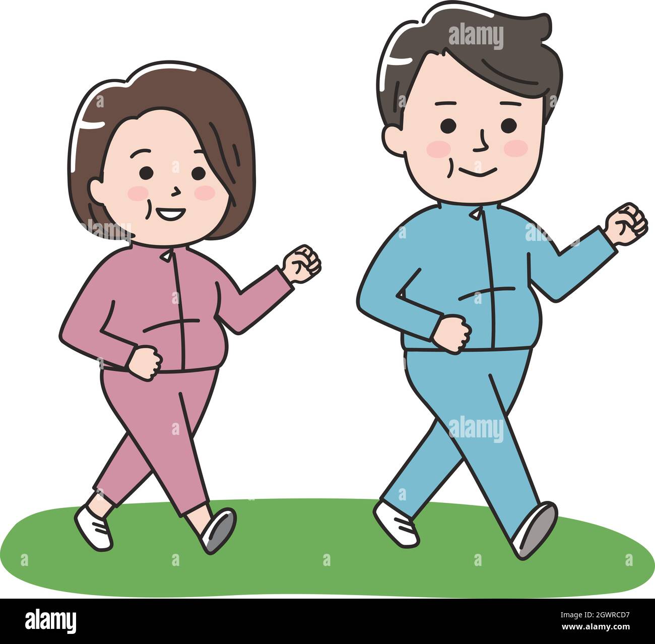 Mollige paar Diät, Gewicht zu verlieren, indem Sie zu Fuß. Vektorgrafik auf weißem Hintergrund. Stock Vektor