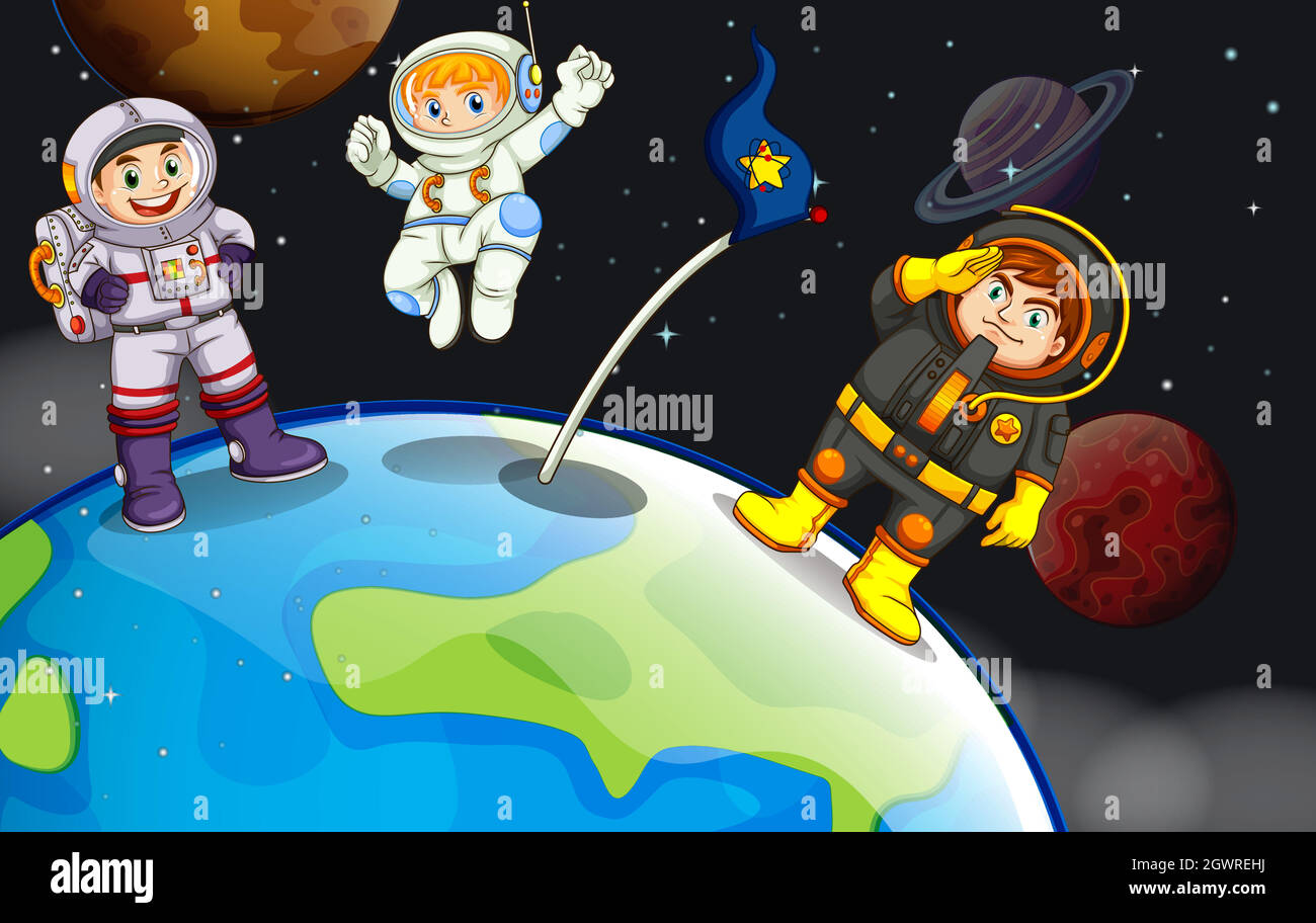 Eine Gruppe von Astronauten im Weltraum Stock Vektor