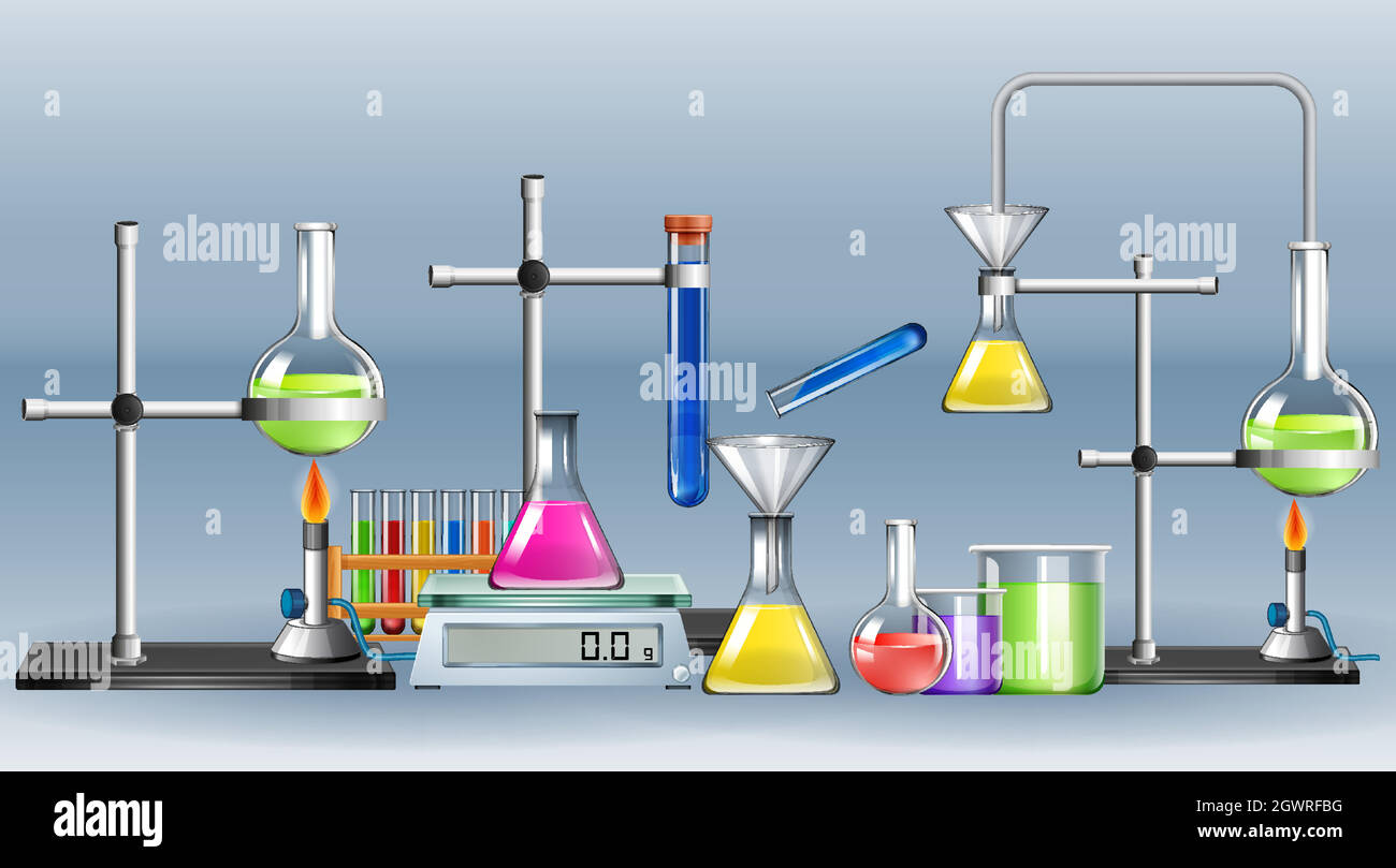 Wissenschaftliche Geräte auf grauem Hintergrund Stock Vektor