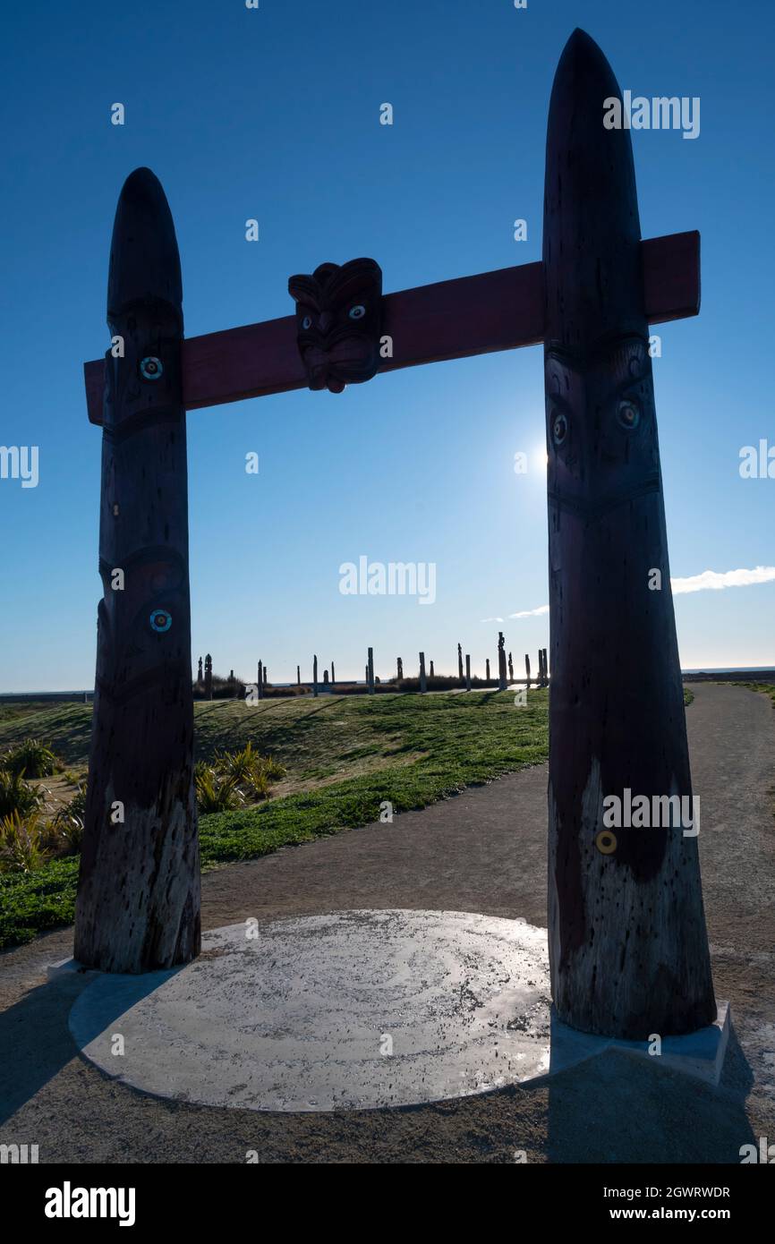 Tor zu Atea a a Rangi Star Compass, Waitangi Regional Park, Awatoto, Clive, Hawkes Bay, North Island, Neuseeland Stockfoto
