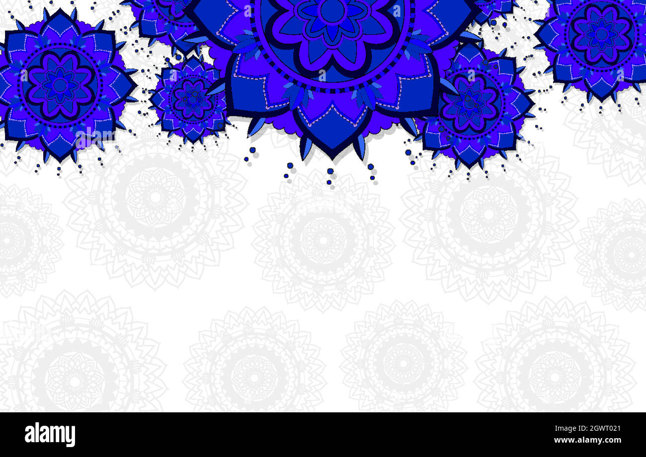 Weißer Hintergrund mit blauen Mandala-Mustern Stock Vektor