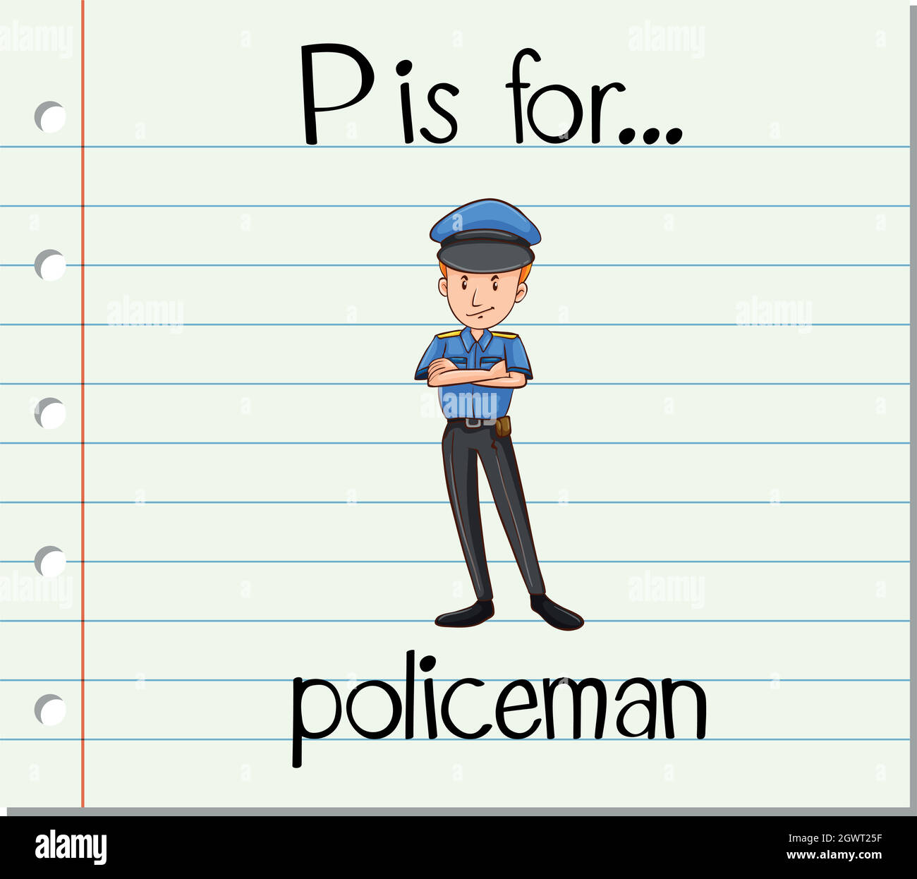 Der Buchstabe P der Flashcard ist für den Polizisten Stock Vektor