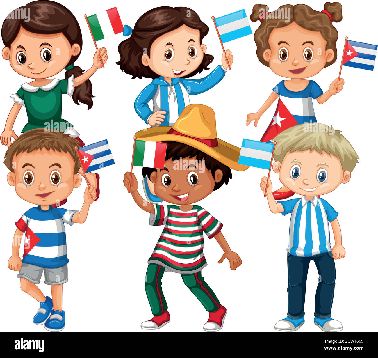 Viele Kinder mit Flagge aus verschiedenen Ländern Stock Vektor